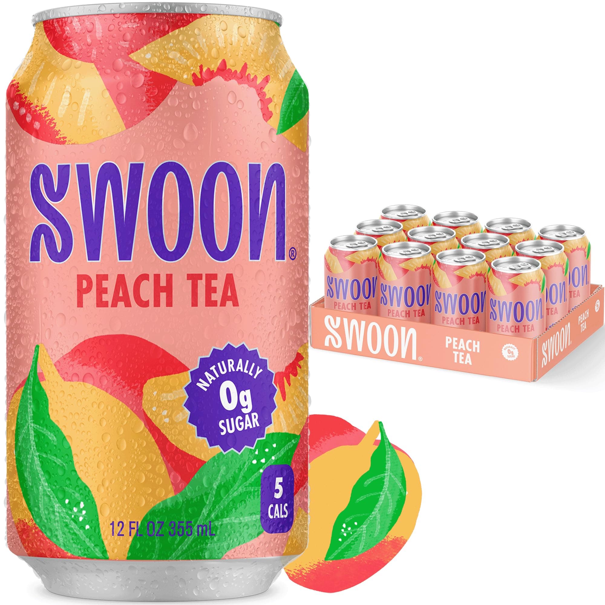 Swoon Peach Tea - Sugar Free, Low Carb, Paleo-Friendly, Gluten Free - Flavored Keto Drinks Made with Organic Black Tea & Sweetened by Monk Fruit and Stevia (Pack of 12)