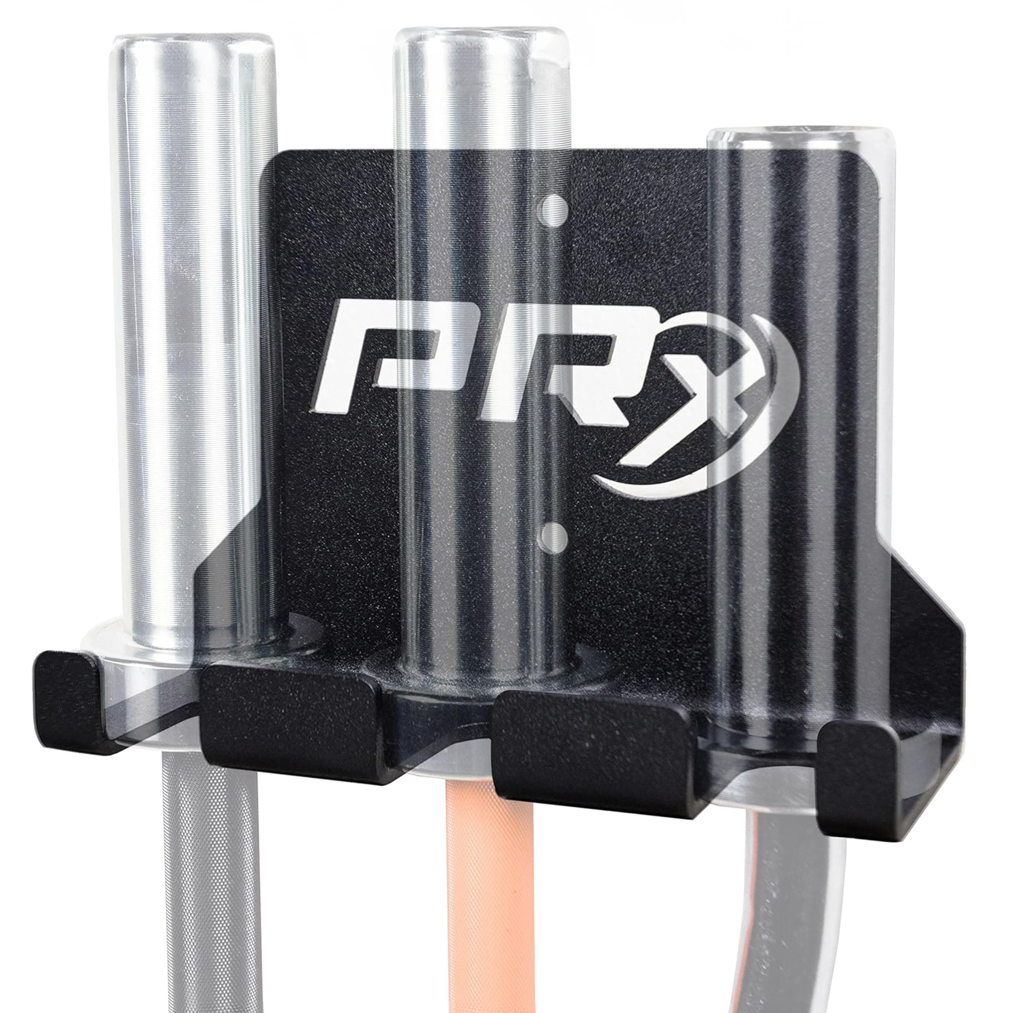 Three Barbell Storage Wall Mounted Hanging 3 Bar Holder USA Made American Black Powder Coated Space Saving Commercial or Home Gym Workout Fitness Equipment Garage Accessory Rack