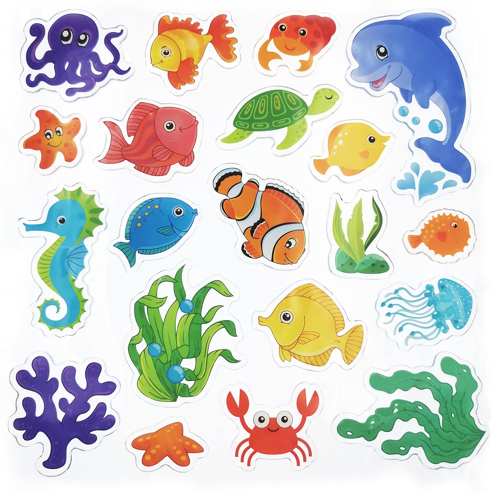 20 Pieces Sea Animals Thick Gel Clings Ocean Window Gel Clings Decals Stickers for Toddlers Kids Adults Home Airplane Classroom Nursery Sea Animals Party Supplies Decoration Removable and Reusable