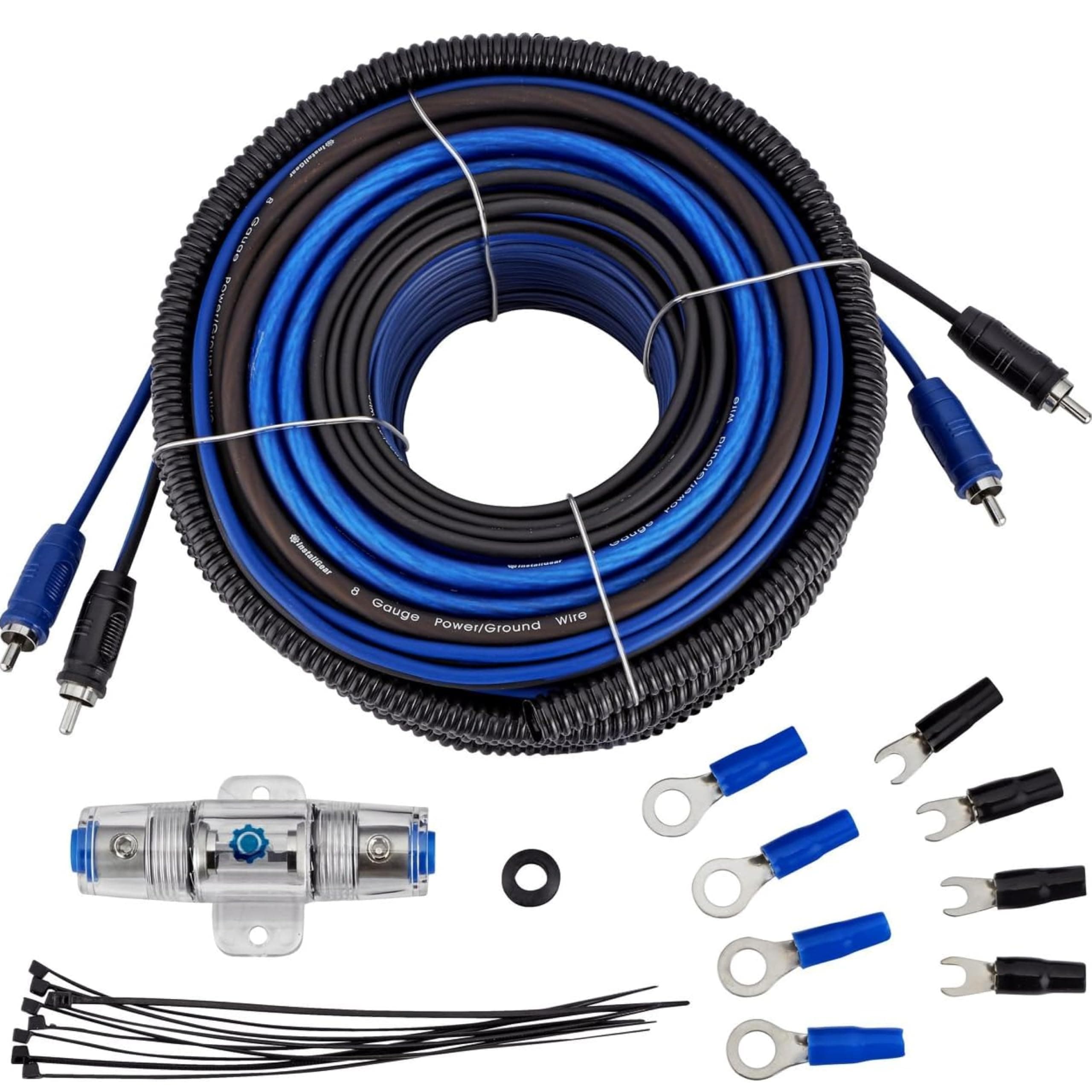 Dual 8 Gauge Amp Wiring Kit, Blue/Black - True Spec and Soft Touch Wire
