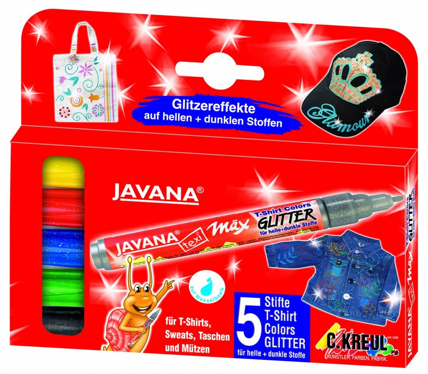 KREUL Colecreativo Javana Textile Texi Mäx Fabric Painting Pen Glitter Set of 5