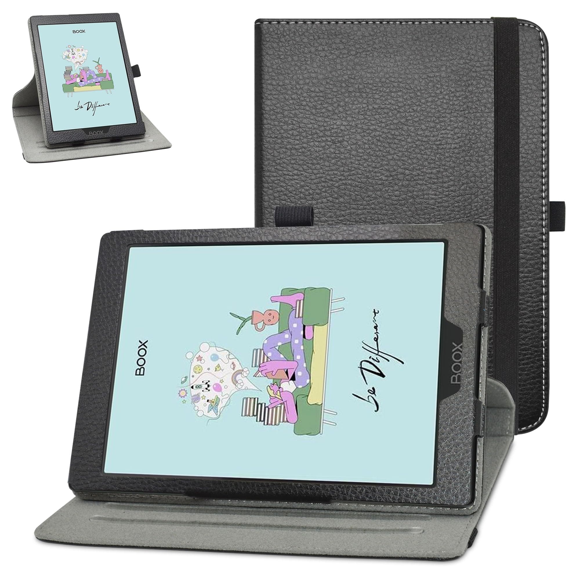 Bige for BOOX Tab Mini C Rotating Case,360 Degree Rotary Stand with Cute Pattern Cover for BOOX Tab Mini C 7.8" ePaper Tablet PC,Black