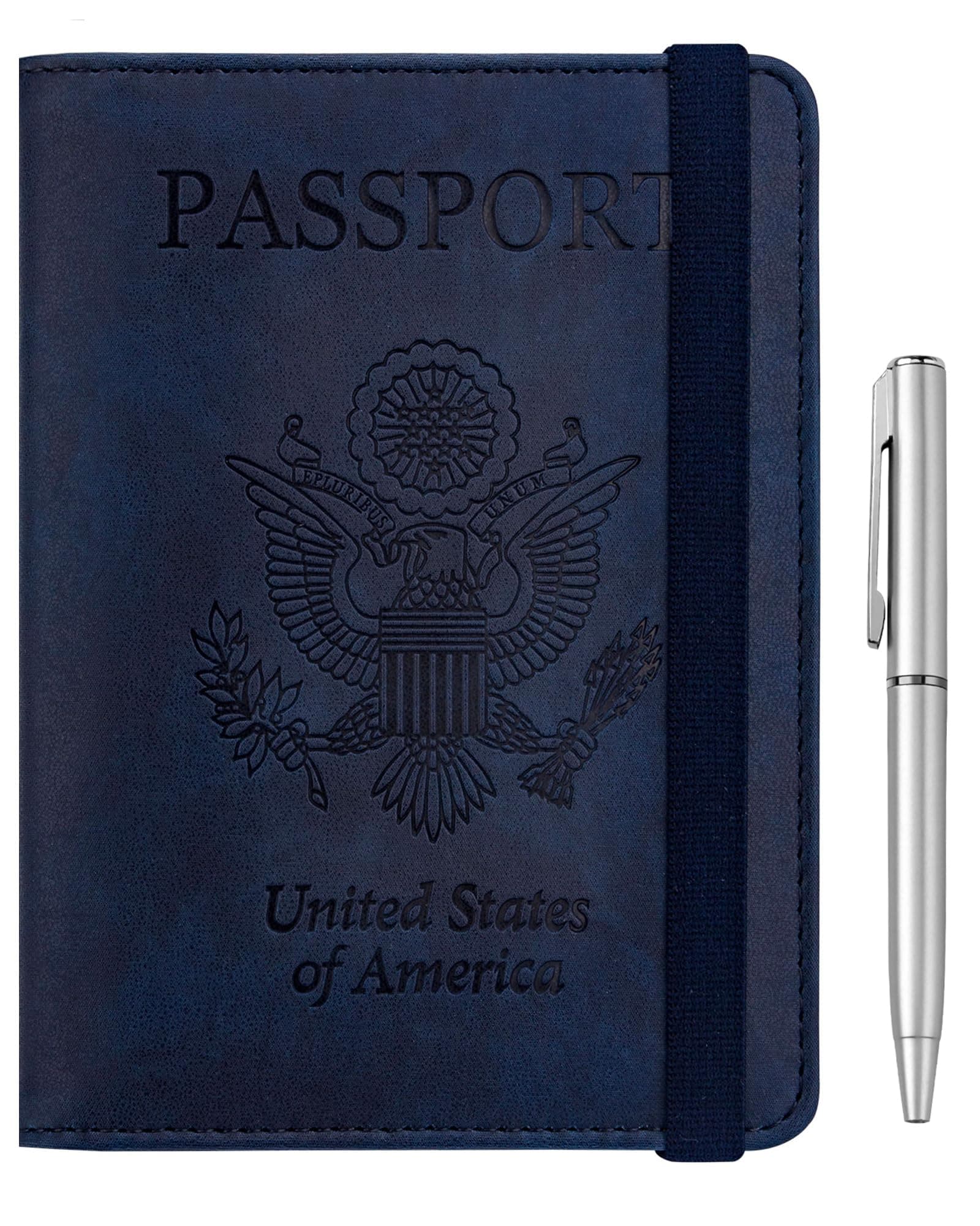 WALNEW RFID Passport Holder Cover Traveling Passport Case (Navy Blue)
