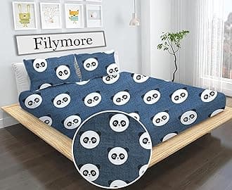 Filymore Panda Double Bedsheet 240 TC Made with Microfiber Wrinkle Free Soft Hypoallergenic | Queen Size for Kids Room (90x90 Inches(Boys Girls Room)(Black)