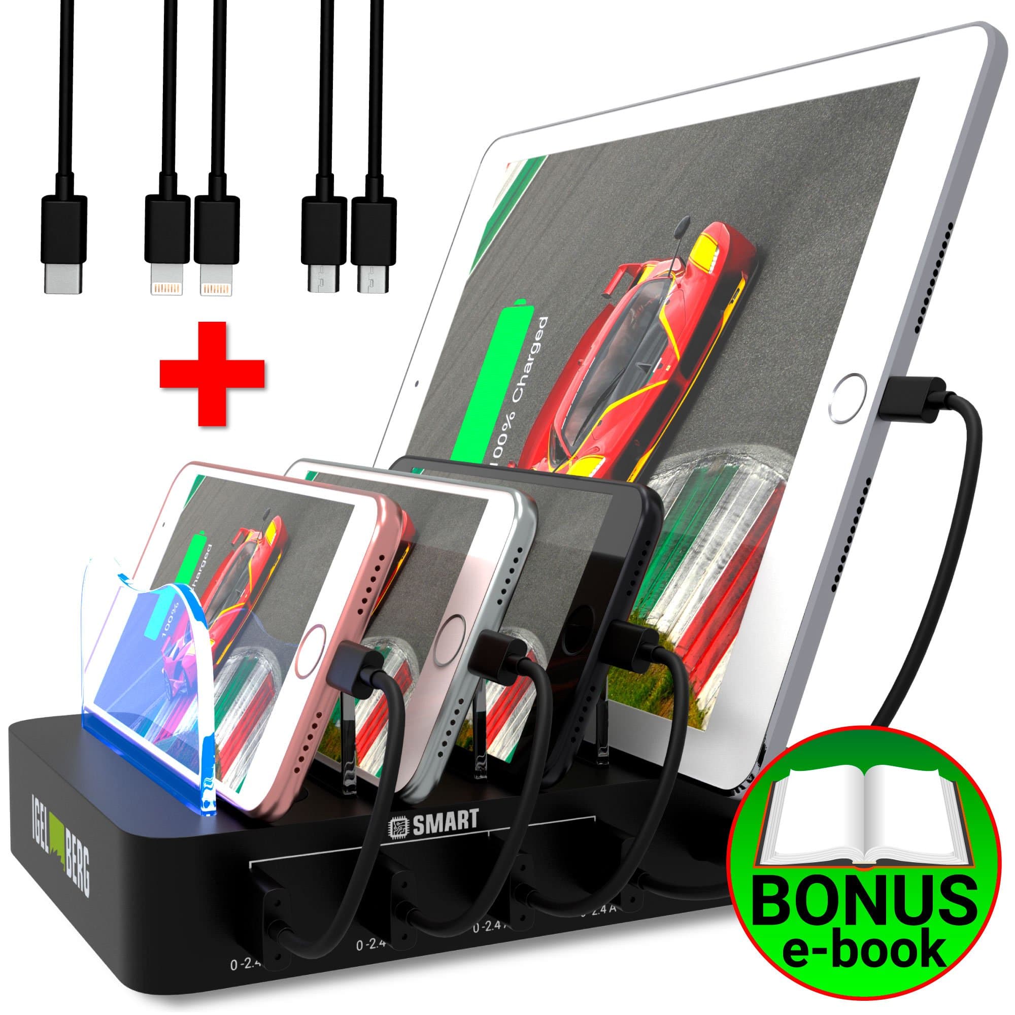 USB Charging Station - Fast Charging Dock - 6-Port - Cell Phone Tablet IPad IPhone Docking Station for Android IOS Devices - Multiple Charging Station - Charger Dock - Multi Charging Station Organizer