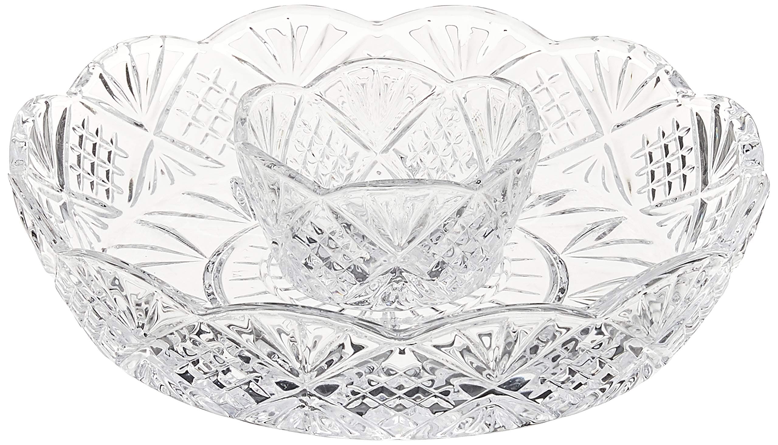 Godinger Crystal Appetizer Serving Platter for Parties Chips and Dip or Snacks Hosting Plate,Silver