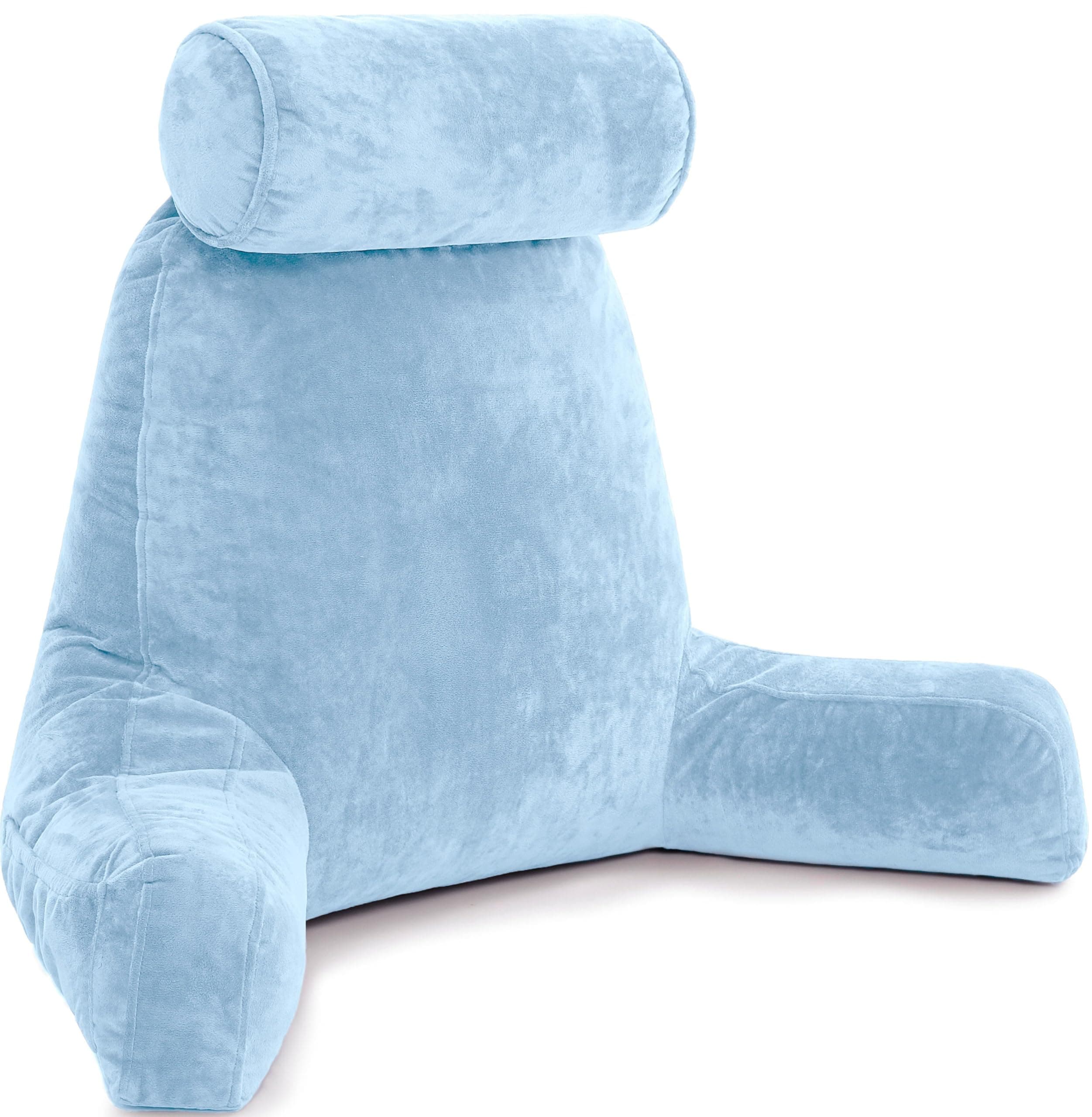 Husband Pillow XXL – Reading Pillow Bed Chair with Arms & Back Support – Sky Blue - Back Pillow for Beds Sitting Up – Bed Rest Arm Pillow – Comfy Reading Pillow for Adults