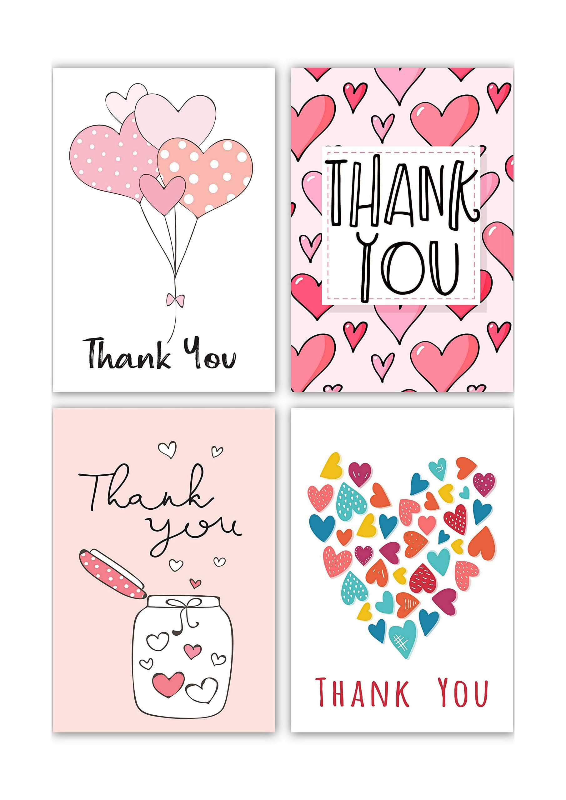Greetingles Pack of 32 Various Love Heart Design Thank-You Cards and Envelopes