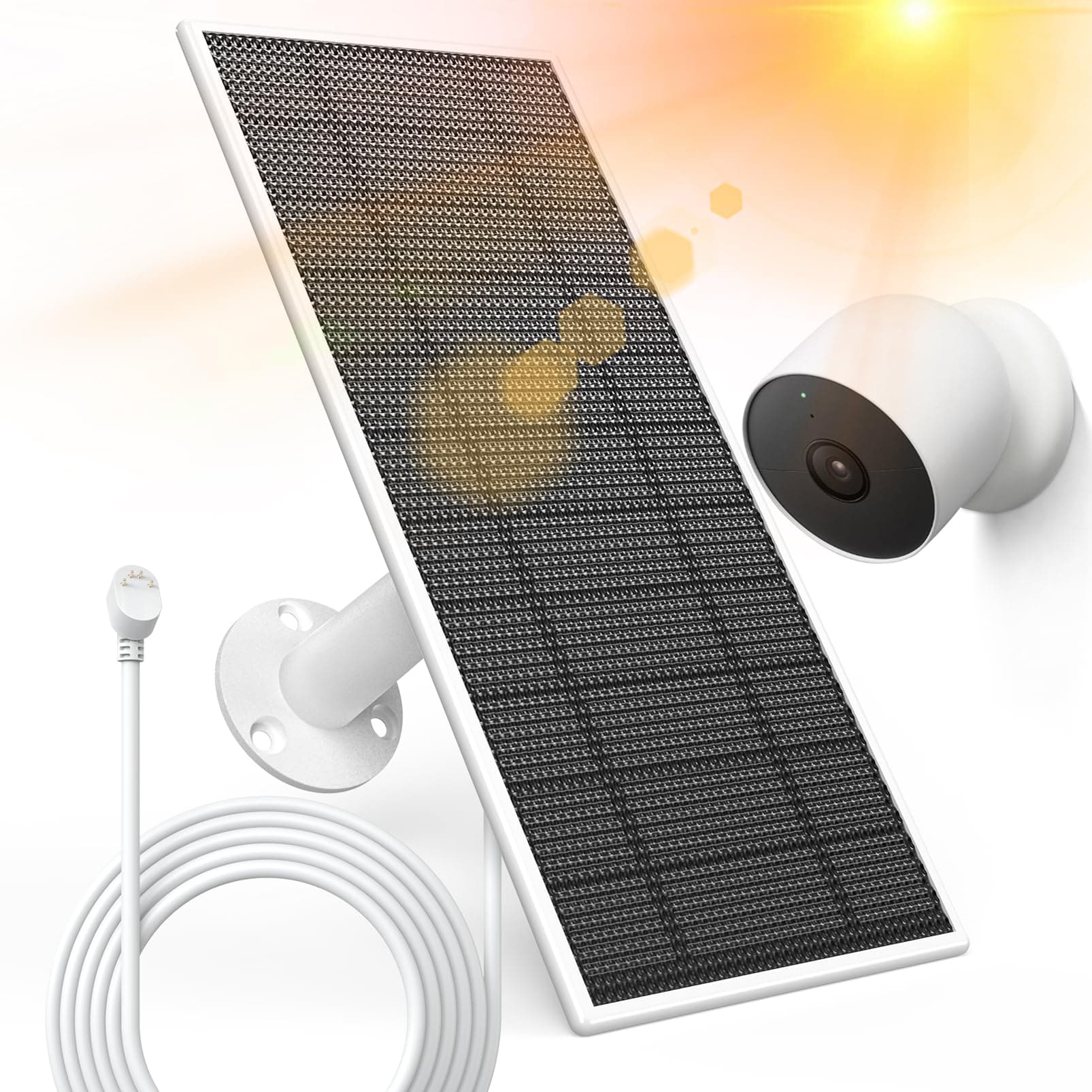 Solar Panel for Google Nest Camera Outdoor or Indoor(Battery Version), 5V 5W High Efficiency Solar Power Charger with 13Ft USB Cable