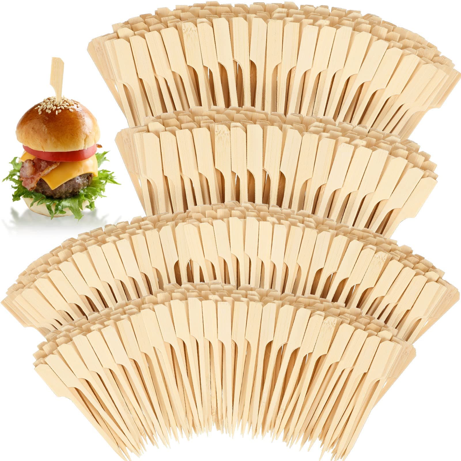 Chengu 2000 Pieces Paddle Skewers 3.5 Inch Wooden Cocktail Toothpicks Bamboo Paddle Picks Food Appetizer Skewers Bamboo Wood Skewers Toothpicks for Cocktail Appetizers Fruit Sandwich Barbecue Snacks