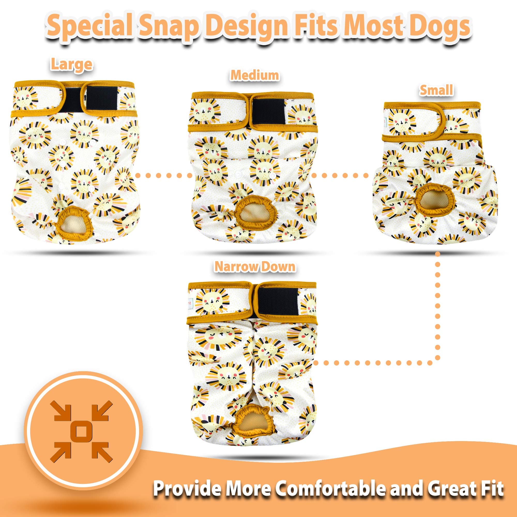 Langsprit Washable Female Dog Diapers (3 Pack) - No Leak Reusable Diapers for Doggy Female in Period - Highly Absorbent Dog Heat Panties with Adjustable Snaps (Rabbit, Owl, Lion, Small)