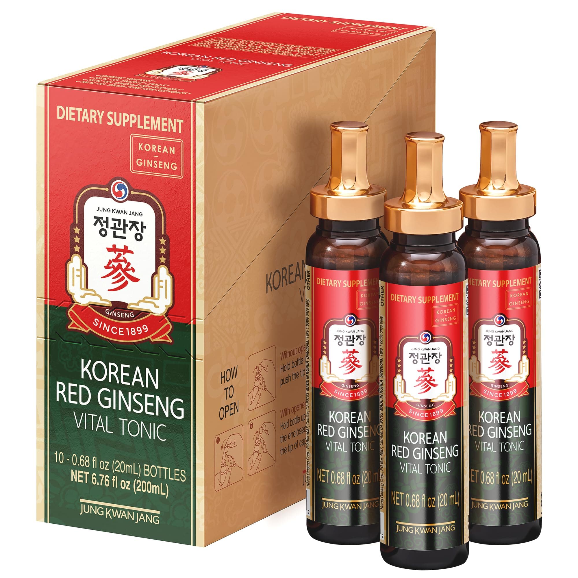 JUNG KWAN JANG Vital Tonic Korean Red Ginseng, Ginger, Fruit Blend Wellness Shots for Energy, Focus, Circulation and Immunity Supplement, 10 Count