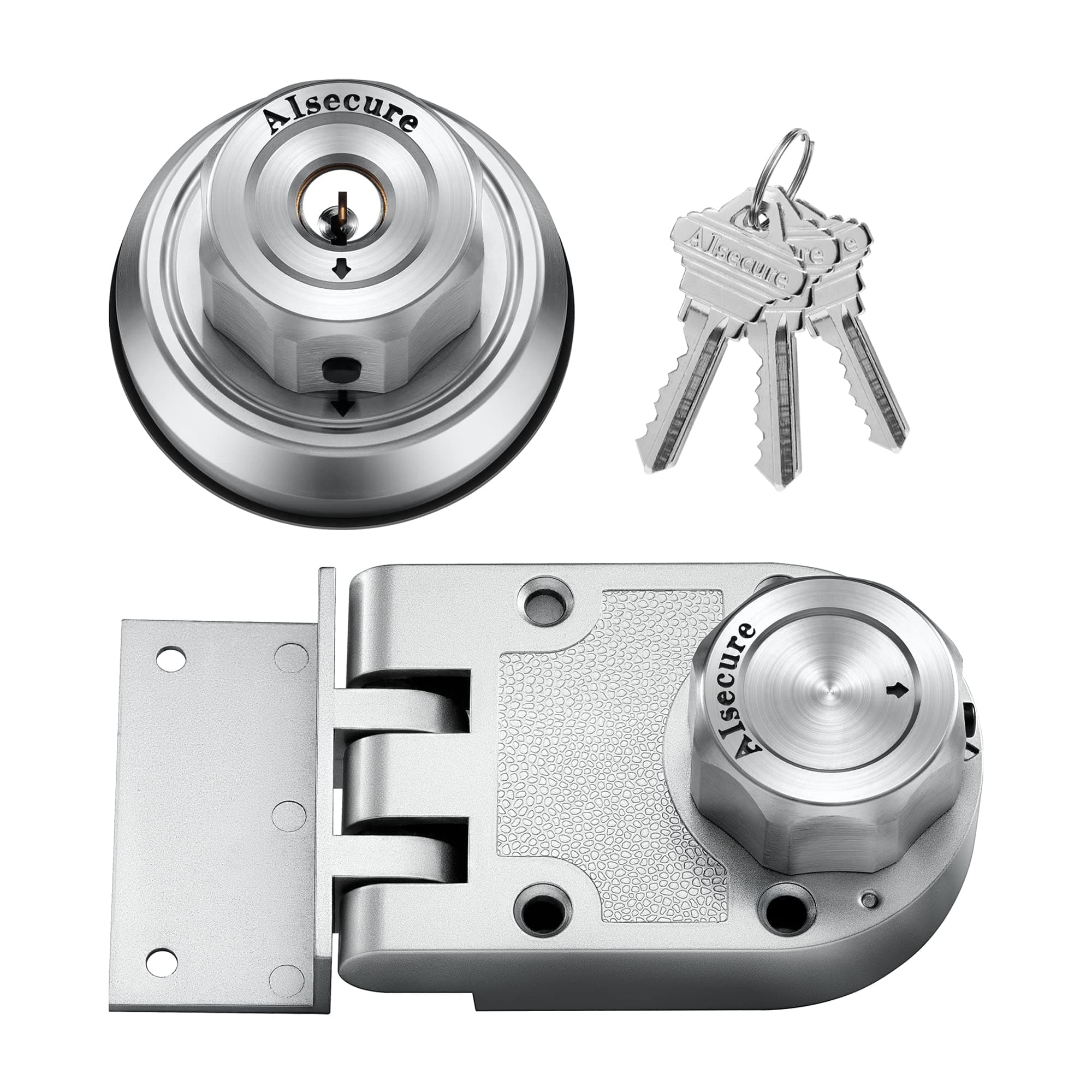 Twist to Lock Jimmy Proof Deadbolt Lock Keyless with Unpickable Night Latch&Anti-Mislock Button 304 Stainless Steel Heavy Guard Security Single Cylinder SC Keys Prohibits Forced Entry Silver