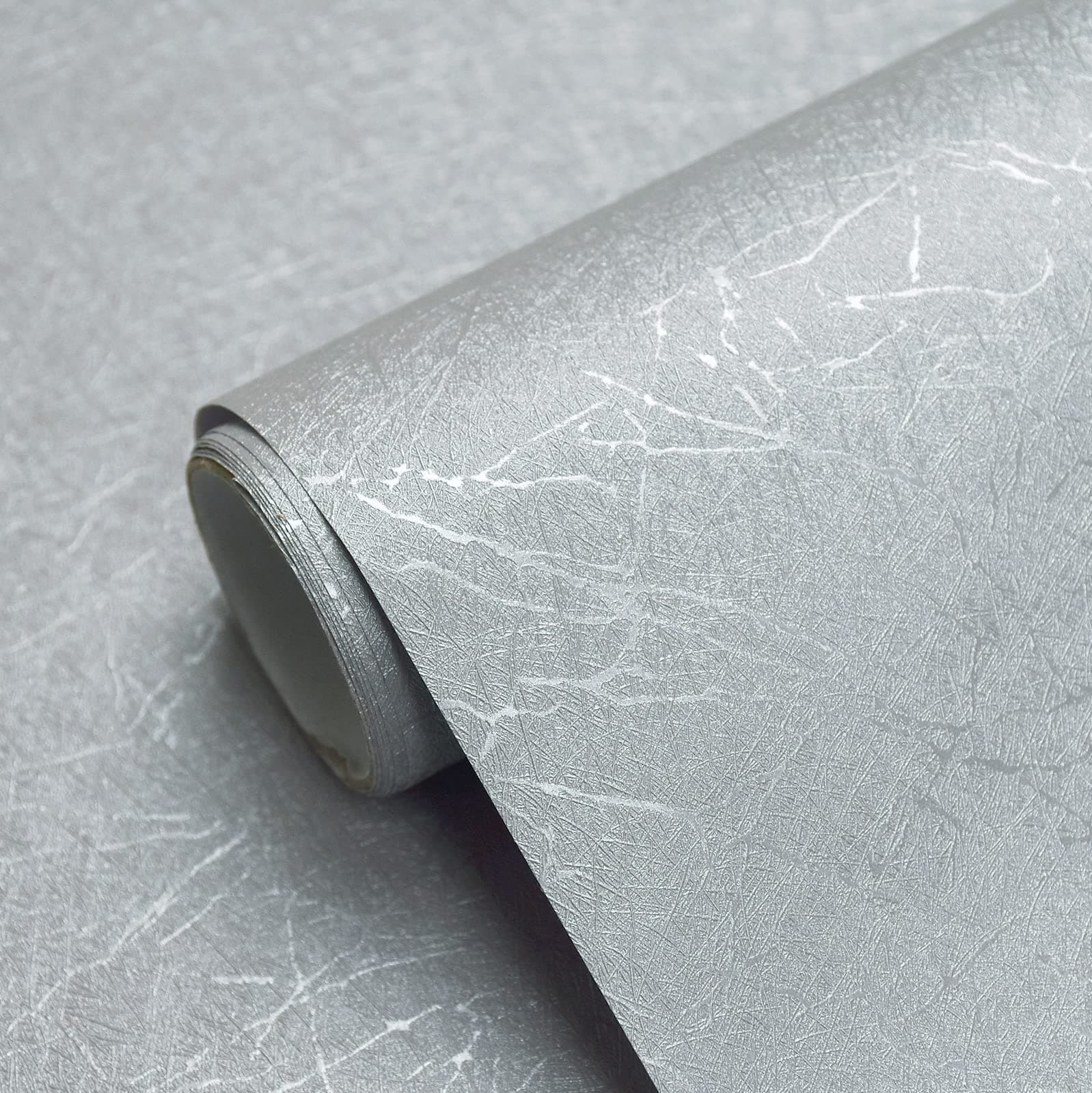 Cohoo Home Gray Peel and Stick Wallpaper Grey Silk Contact Paper for Cabinets and Drawers Silver Textured Self Adhesive Removable Wallpaper Bathroom Bedroom Waterproof Wall Covering 15.7inL 118inW