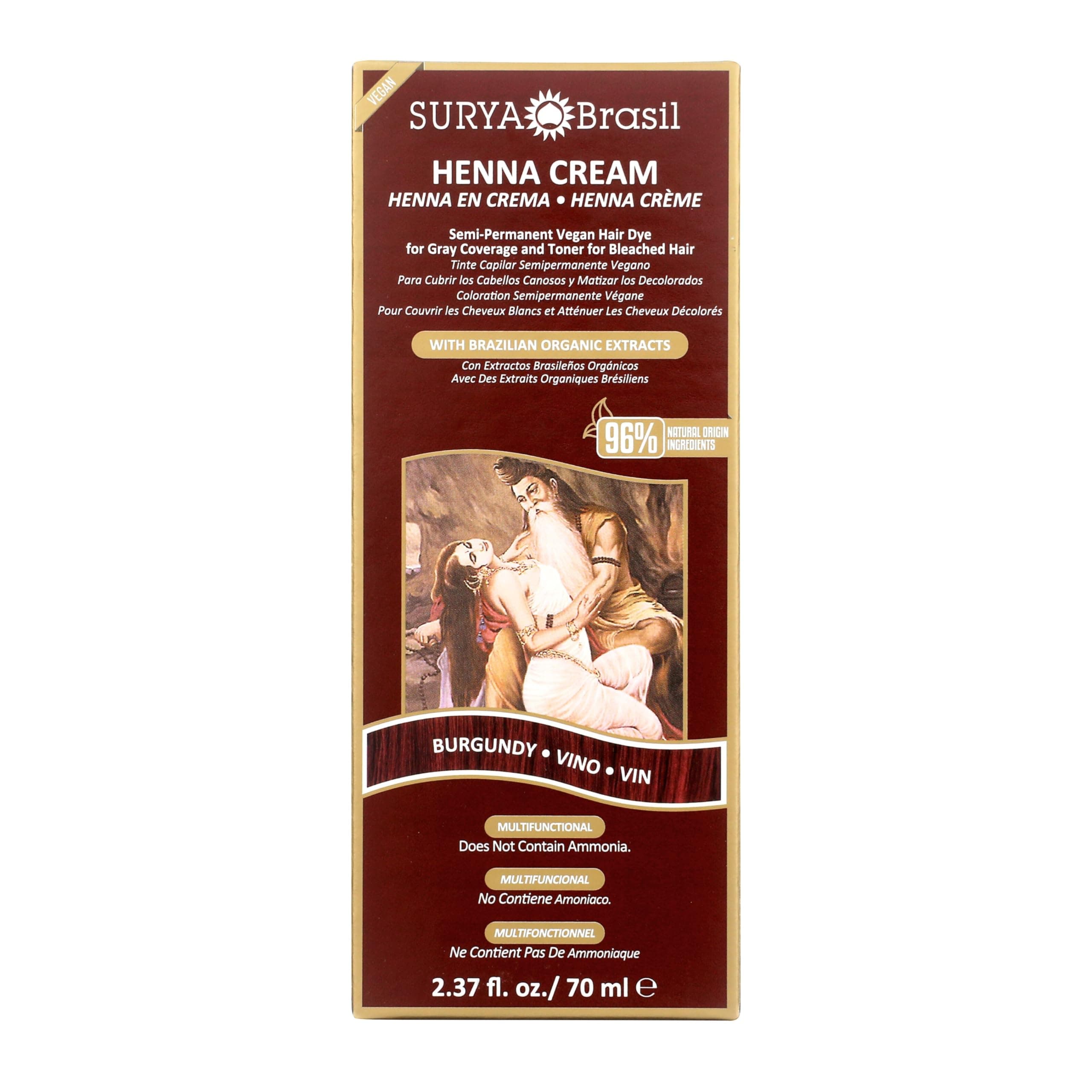 Henna Cream Burgundy - 96% Natural Ingredients, Vegan, Cruelty-Free, Eco-Friendly, Semi-Permanent Hair Color, Deep Hydration & Shine, 2.37 oz