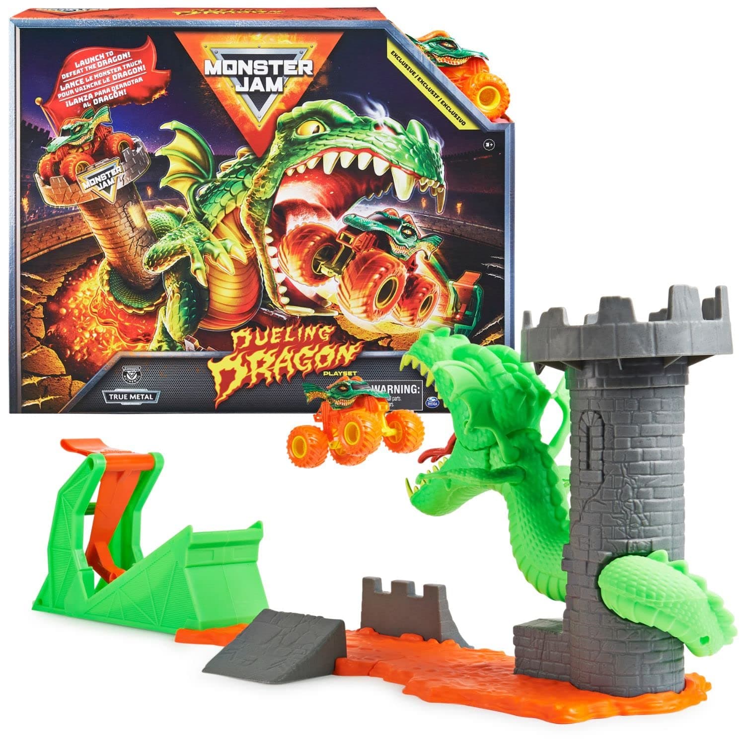 Dueling Dragon Playset with Exclusive 1:64 Scale Truck, Kids Toys for Boys Green Ages 3 and up 6063919
