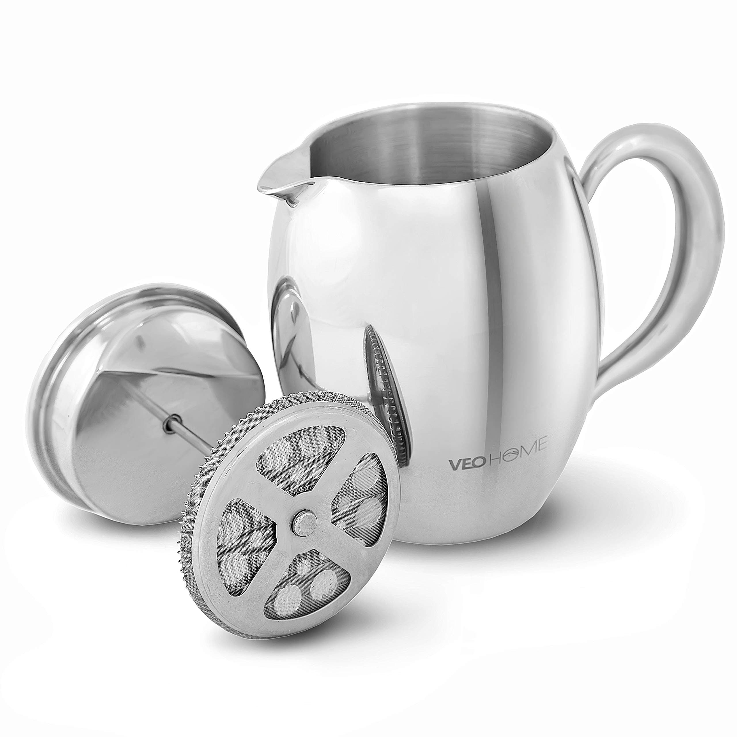 VeoHome - 0.75 litre plunger - Unbreakable and keeps the coffee hot for a long time thanks to its double stainless steel shell