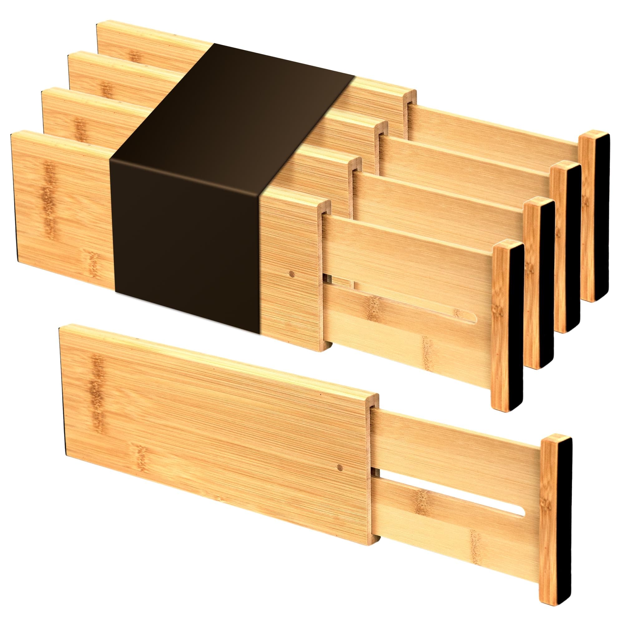 Utoplike Bamboo Dresser Drawer Dividers, 4'' High Adjustable Drawer Organizers for Clothing, Spring Loaded, Works in Kitchen, Bathroom, Bedroom, Drawer, Desk, 4 pcs