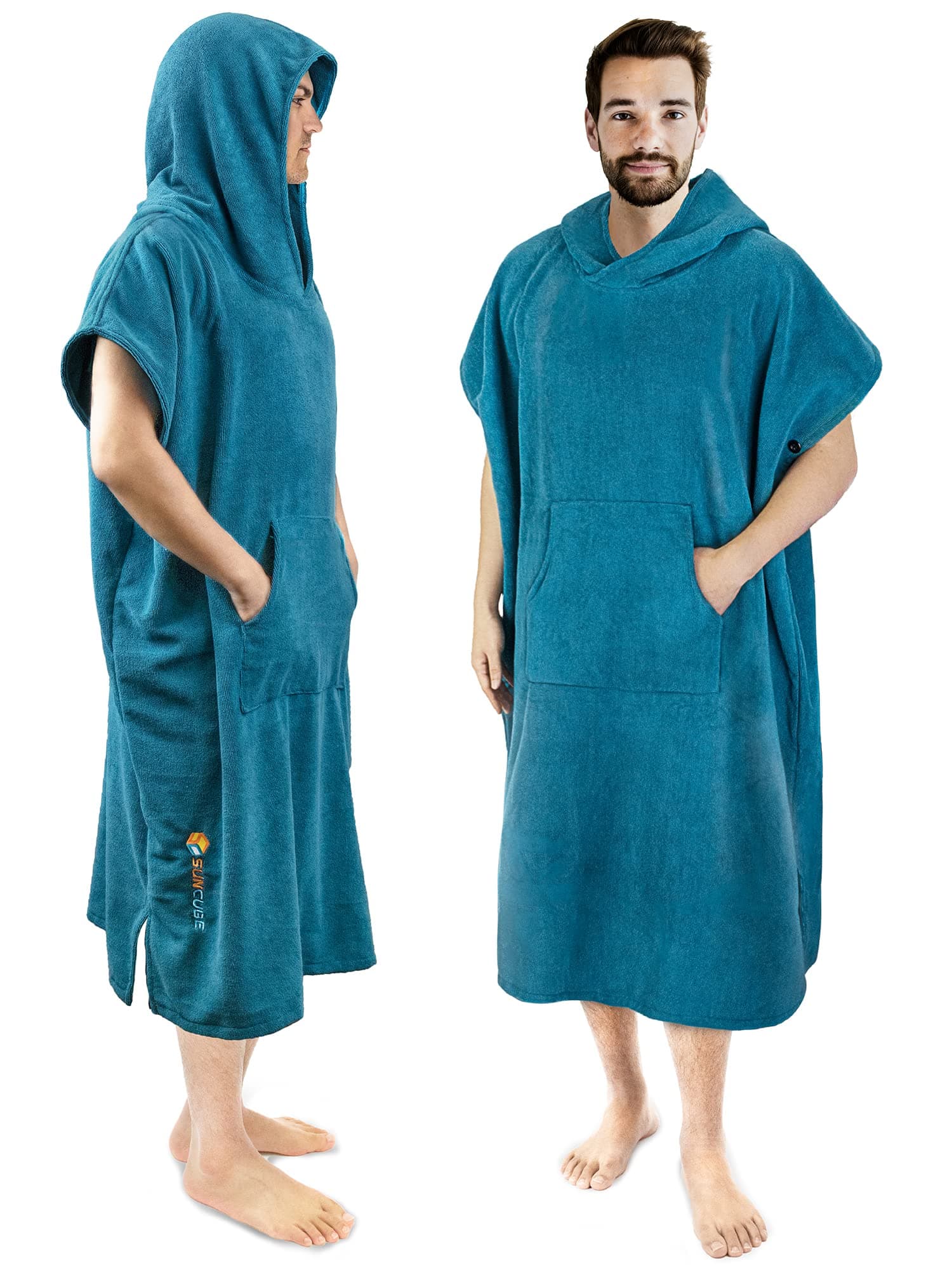 SUN CUBE Surf Poncho Changing Robe with Hood | Quick Dry Microfiber Wetsuit Changing Towel with Pocket Surfing for Men and Women, Sea Blue, One Size