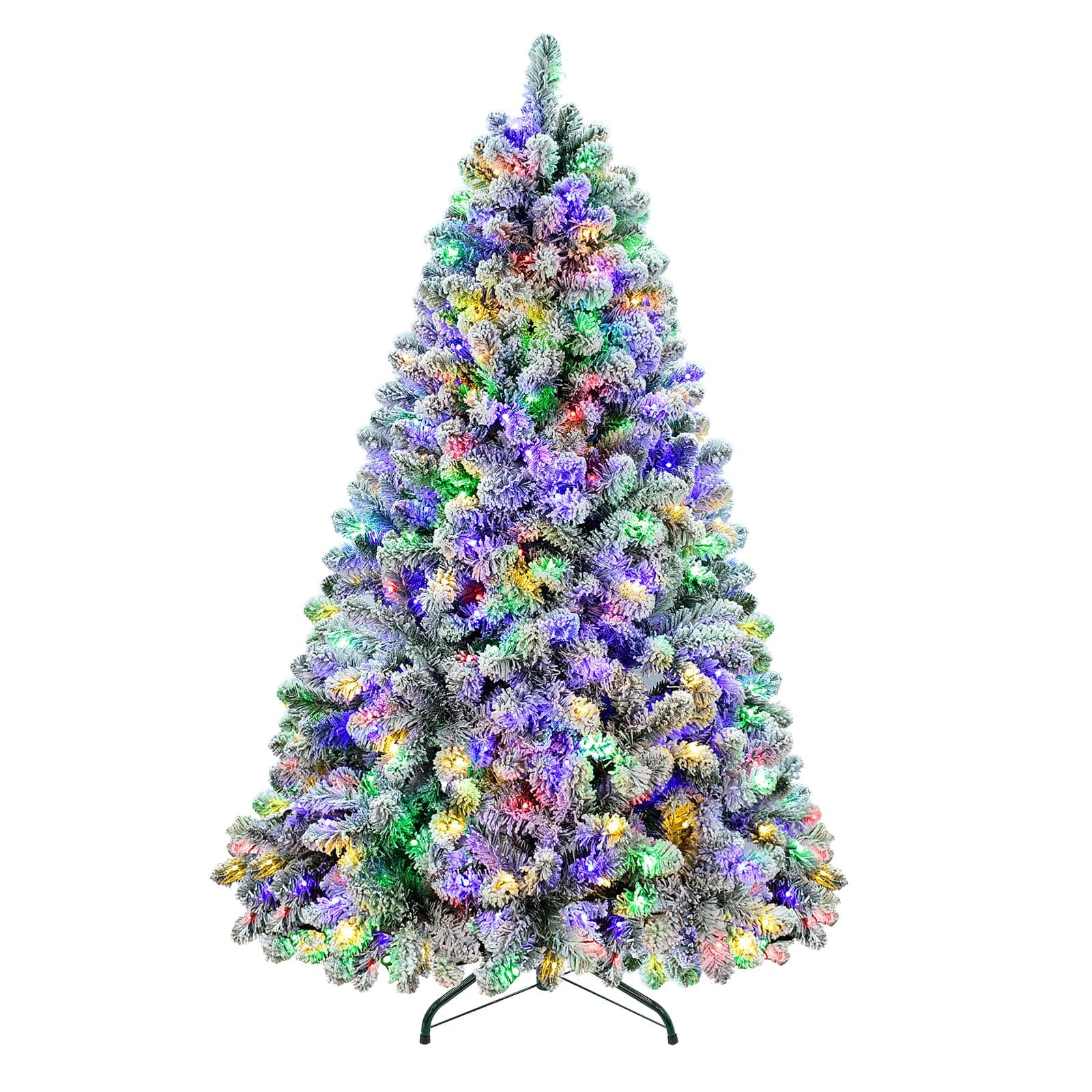 Prelit Colorful Christmas Tree 6ft - Artificial Snow Christmas Trees 260 Multicolored Lights, Fiber Optic Christmas Tree with 8 Light Modes - Easy Assembly, Xmas Tree for Home Office and Party Dec