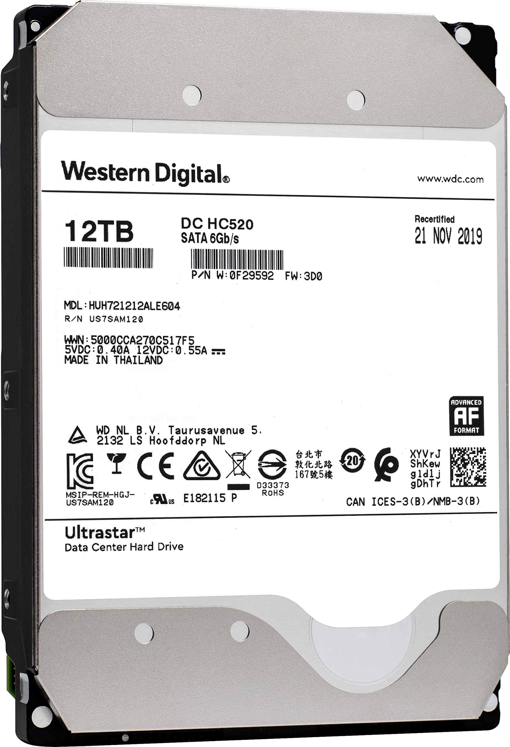 HGST 12TB Ultrastar DC HC520 SATA 6Gb/s 7200RPM 3.5-inch 256MB Cache HUH721212ALE604 0F29592, with Power Disable Feature (Renewed)