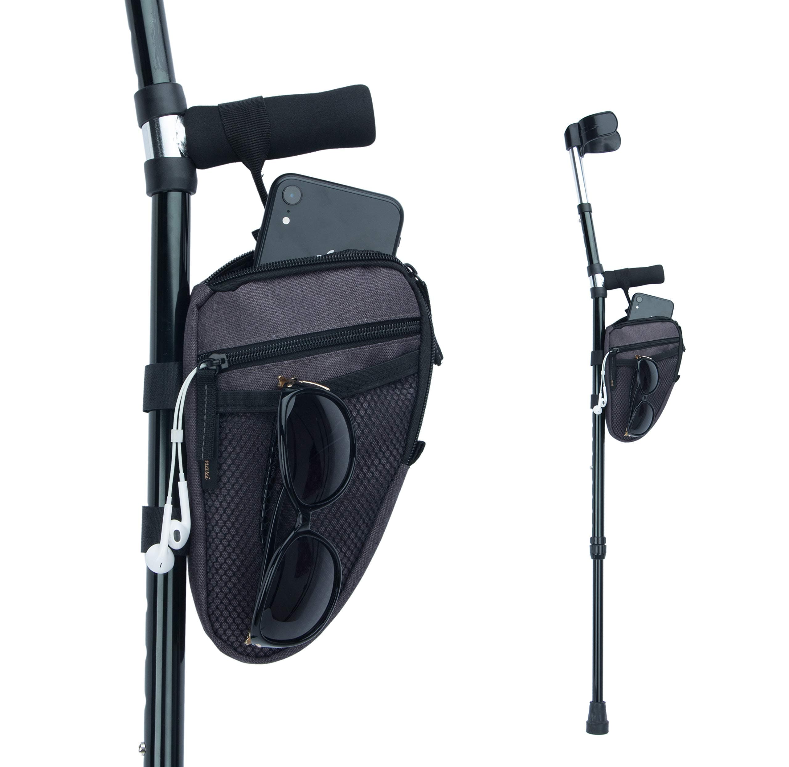 前腕クラッチバッグ 軽量 防水 前腕クラッチアクセサリー 収納ポーチ 三角形のユニバーサル松葉杖アクセサリーバッグ メッシュポケット付き 毎日の必需品を整理(ダークグレー)