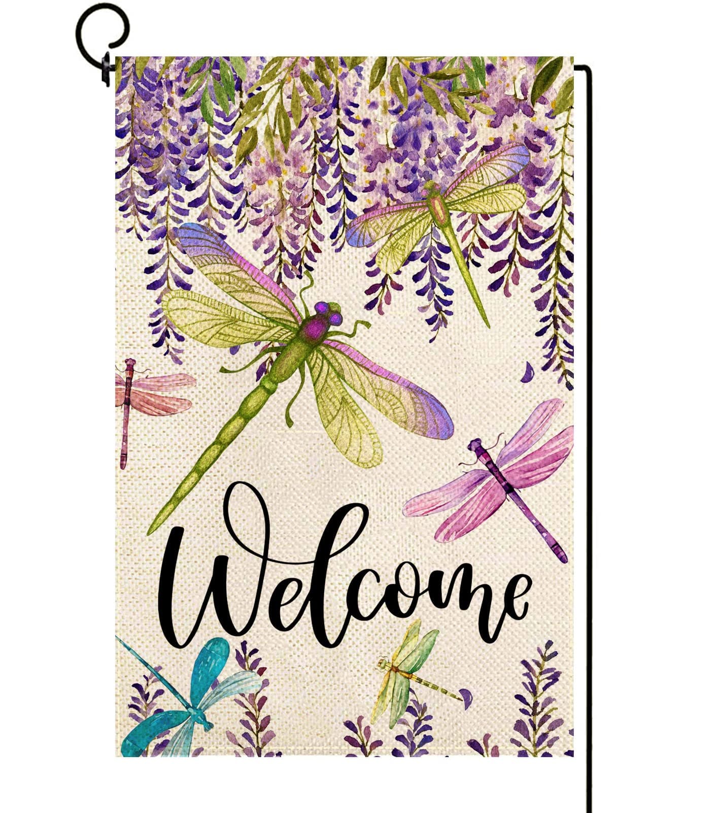 Baccessor Spring Summer Flower Garden Flag Wisteria Dragonfly Floral Welcome Small Yard Flag Burlap Double Sided Vertical Seasonal Farmhouse Wedding Outside Outdoor Decoration 12.5x18 Inch