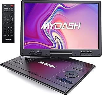 MYDASH14.1"Portable DVD Player for Car,kids with 12.5"Large HD Swivel Screen,Exclusive Button Design,Car Headrest Mount Provided,SD Card Slot and USB Port,Sync TV Projector Function,Region Free,Black