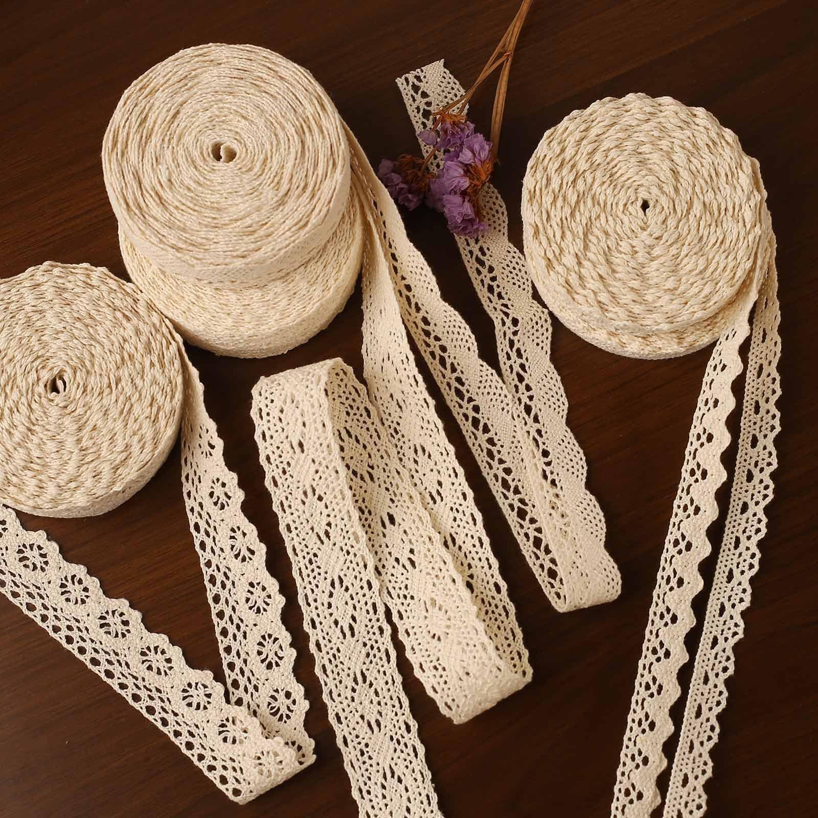 ToBeIT Cotton Lace Trim Approx 32.8 Yard DIY Vintage Ribbon Scallop Edge Crocheted Lace Trim Fabric for Scrapbooking Wrapping Package Sewing Craft Wedding Decoration Supply (Beige(30M))