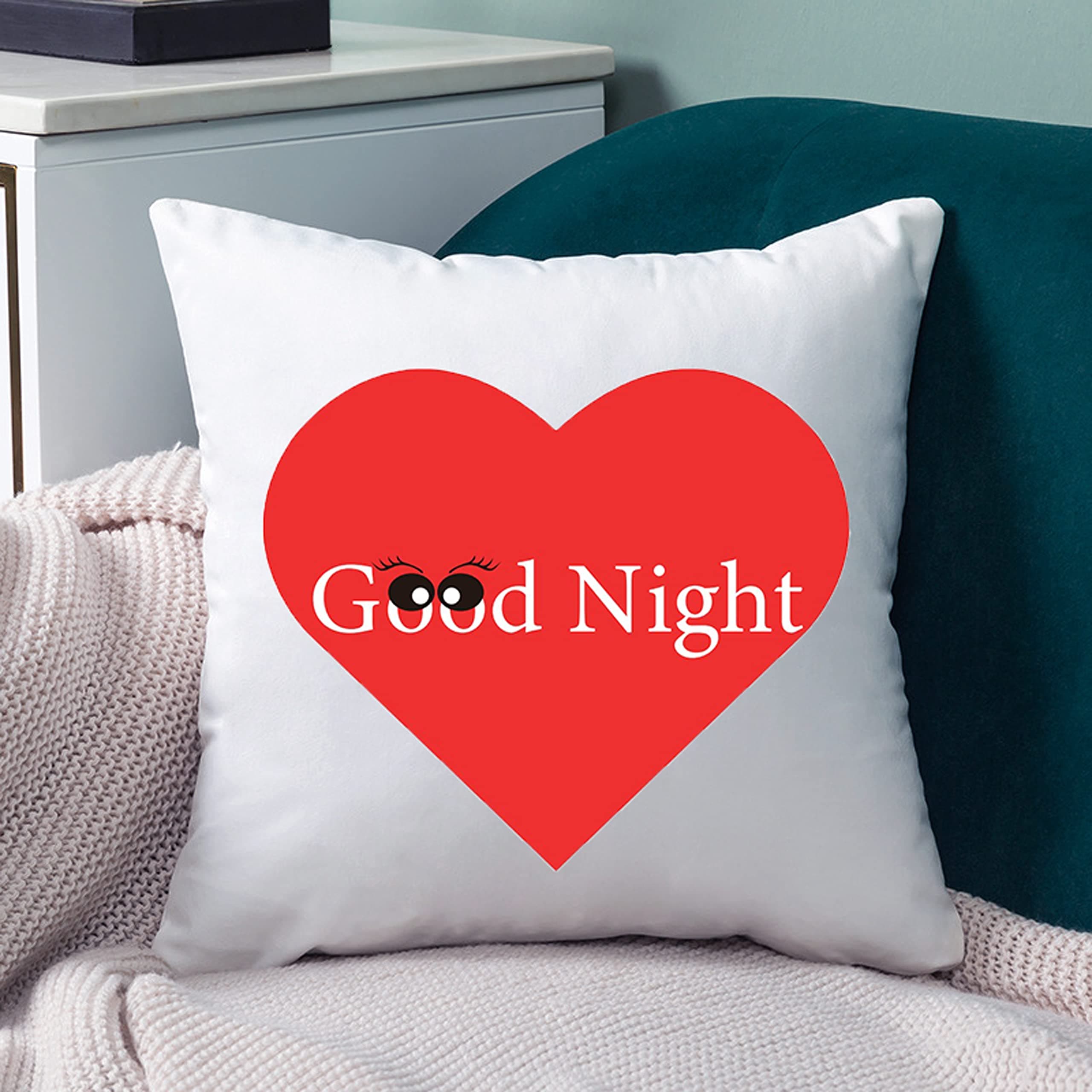 Nyleon 3D Good Night Pillow for Home Decor Pillows with 18x18'' Square Pillows, Cuddle Pillow, White Bed Pillow, Body Pillow, Bed Pillows & Positioners for Birthday, Wedding