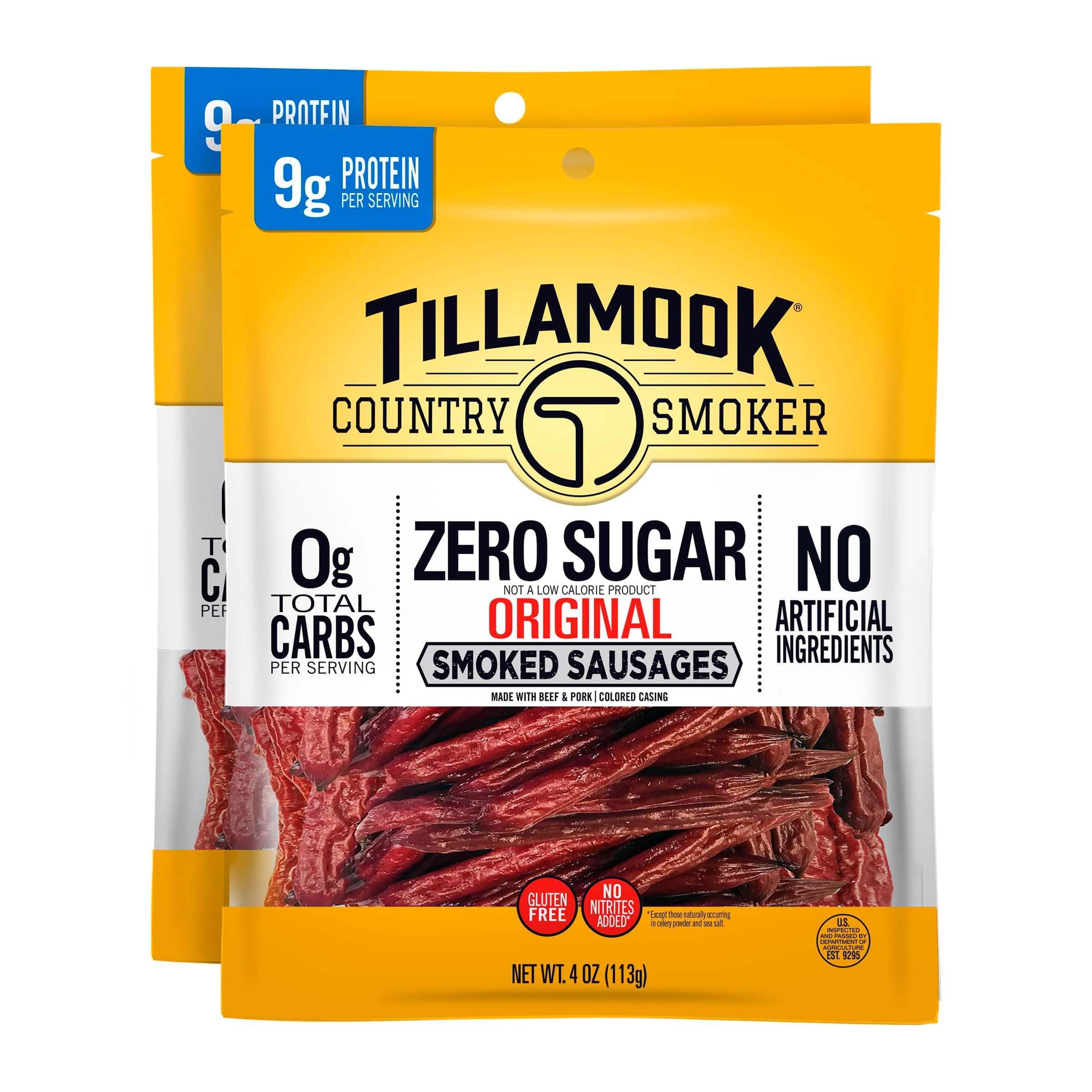 Tillamook Country Smoker Keto Friendly Zero Sugar Smoked Sausages, Original, 4 Ounce (Pack of 2)