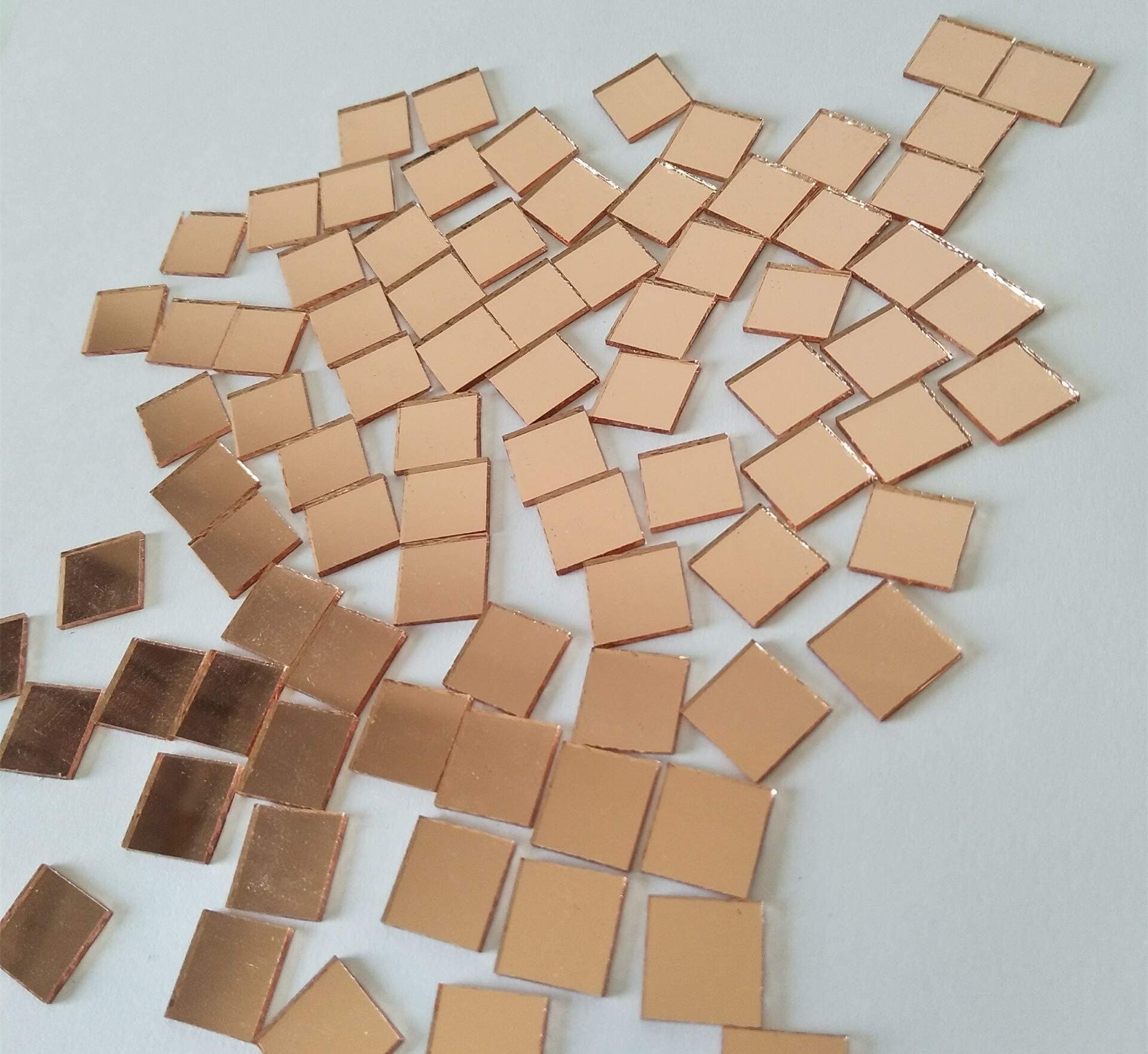 200PCS Square Mirror Mosaic,Glass Mirror Mosaic Tiles,Crafts Glass Mirror Tiles, Real Square Glass Mirror Table Scatter (Light Rose Gold, 1/25 in)