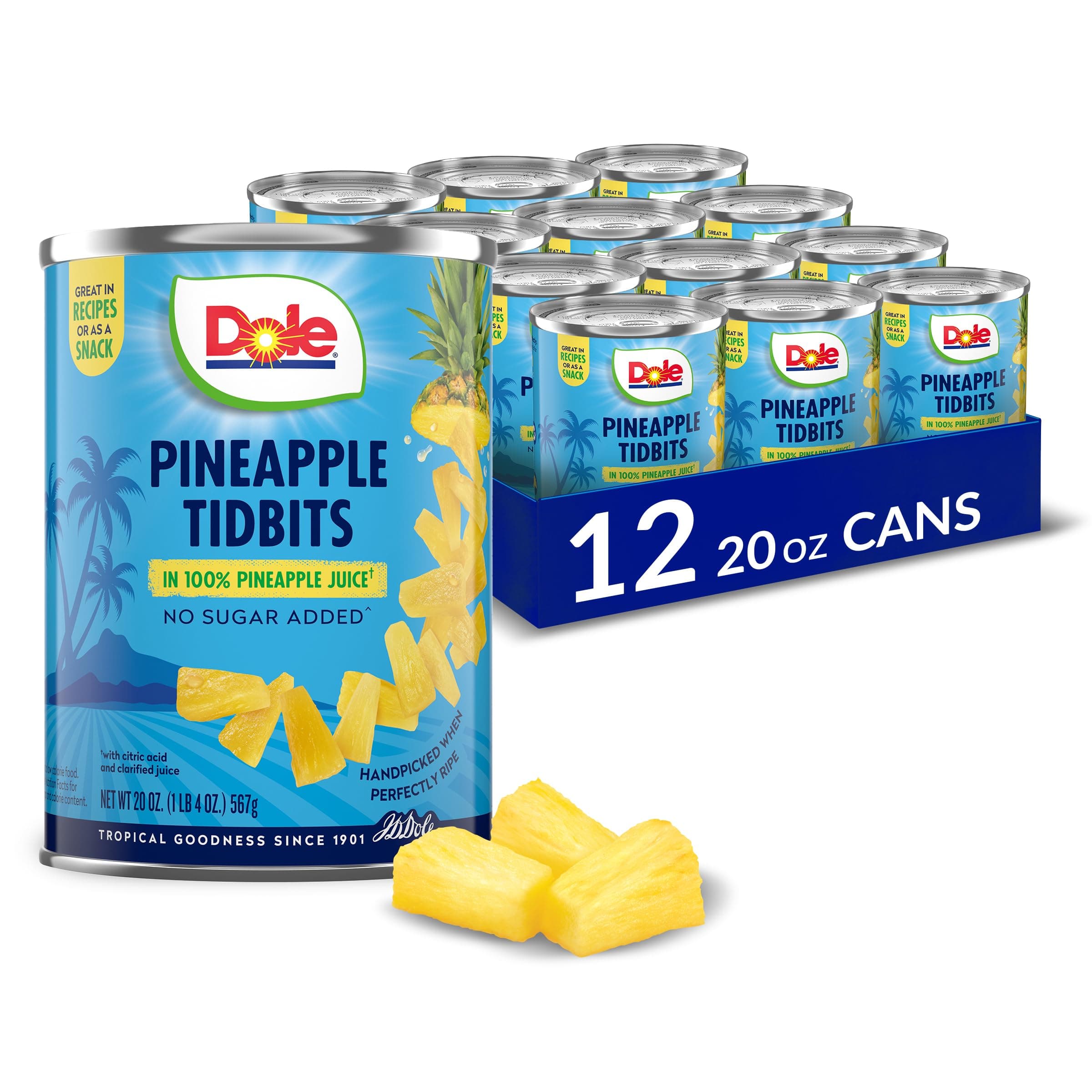 Canned Pineapple Tidbits in 100% Pineapple Juice, 20 Oz, 12 Count