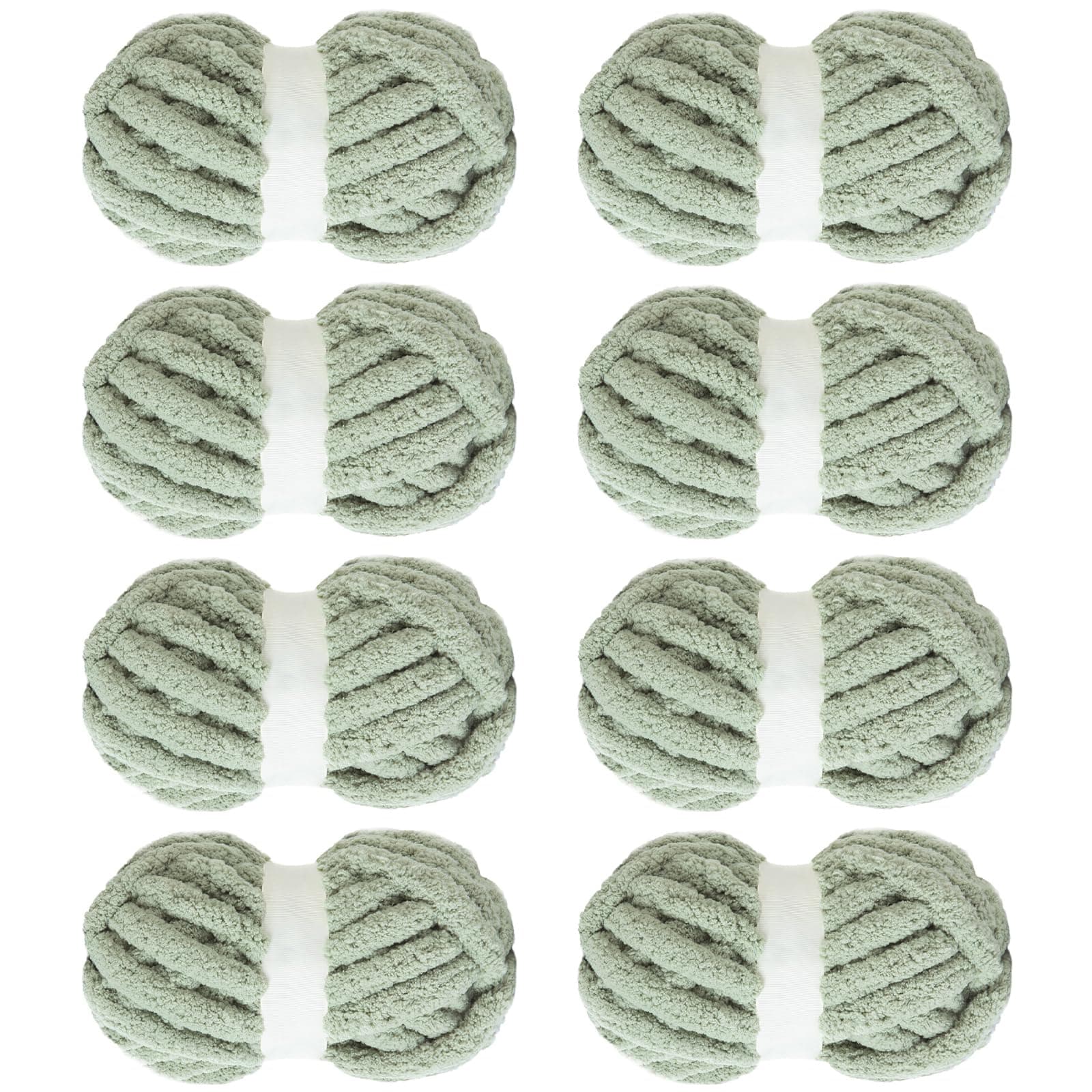 MABOZOO Chunky Yarn for Crocheting 8 Pack,Sage Green Fluffy Jumbo Chenille Yarn,Soft Plush Yarn Bulky,Giant Thick Fuzzy Yarn for Hand Knitting or Arm Knitting (27 yds,8 oz Each Skein)