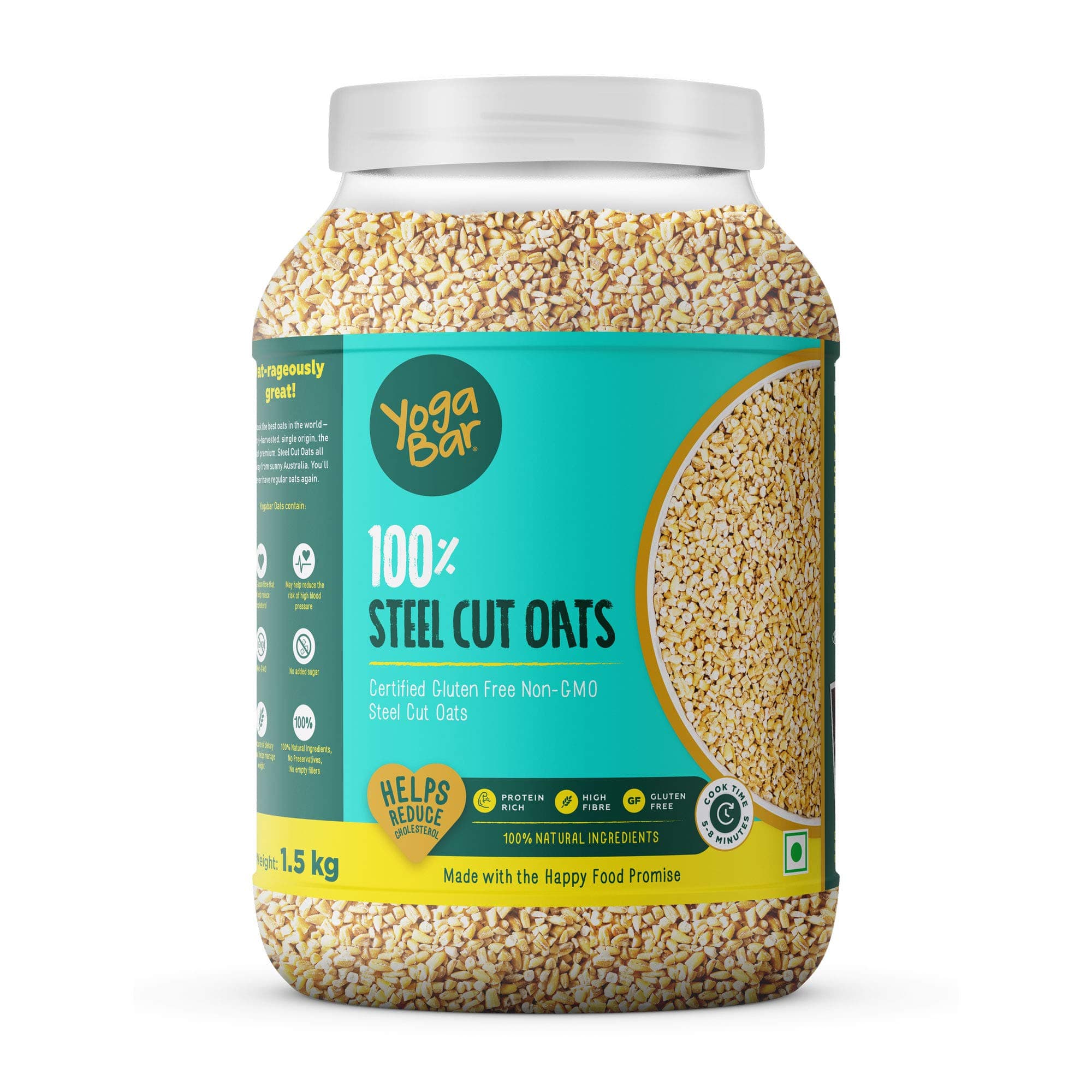 Steel Cut Oats 1.5kg Premium Oats, Gluten Free Oats with High Fibre, 100% Whole Grain, Non GMO Protein Rich Healthy Food with No Added Sugar - 1.5 kg