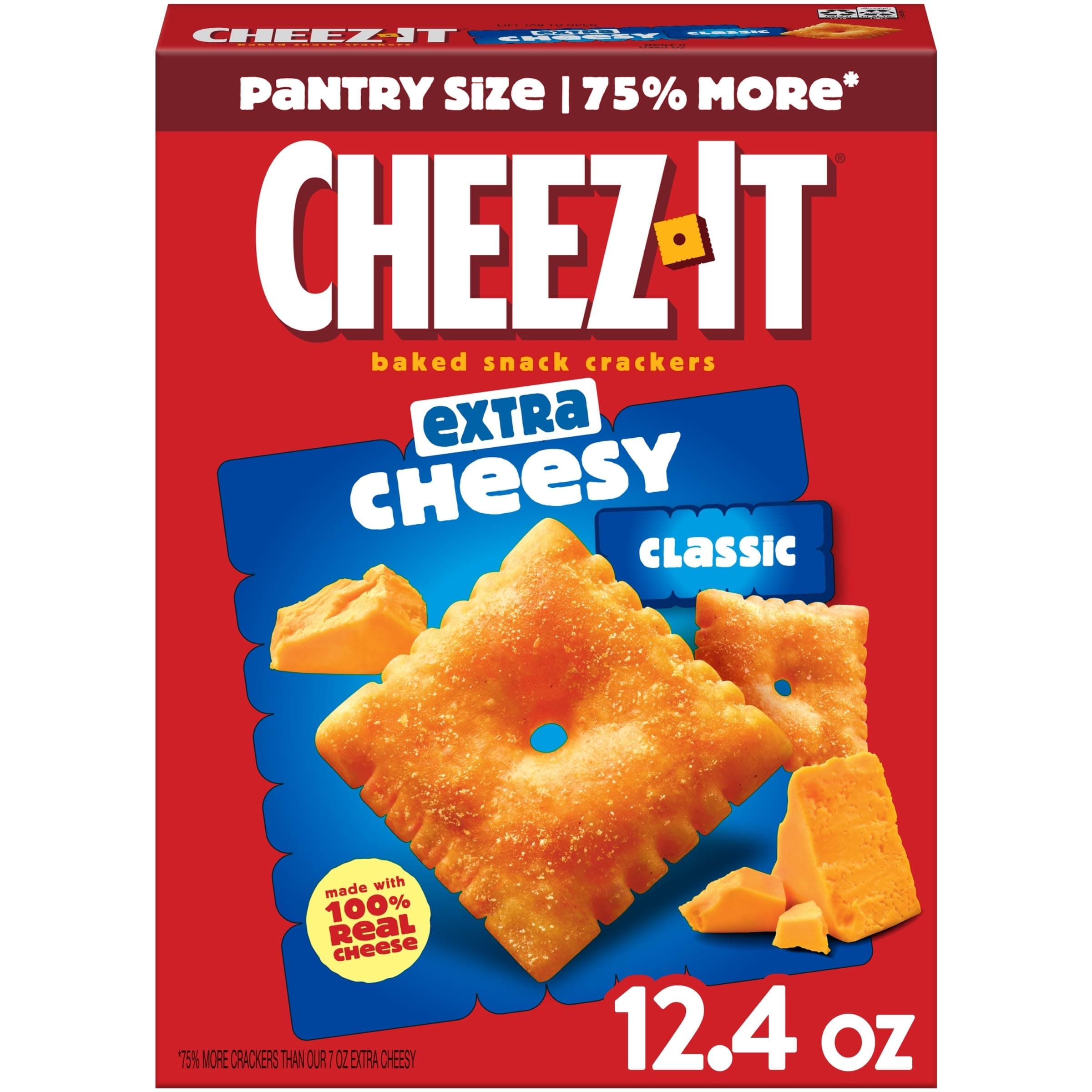 Cheese Crackers, Baked Snack Crackers, Lunch Snacks, Extra Cheesy, 12.4oz Box (1 Box)