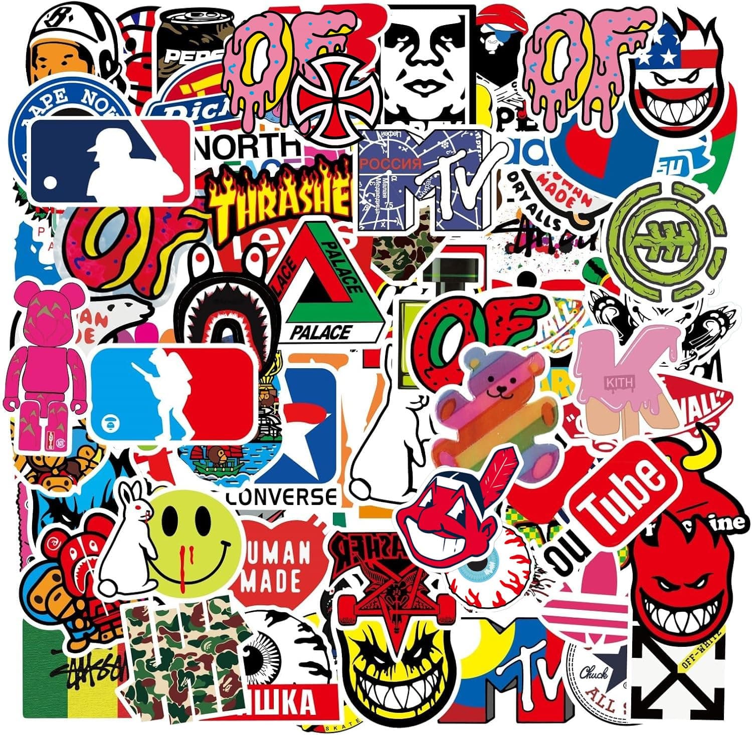 Loahayeii Cool Brand Skateboard Stickers Pack 100PCS Waterproof Skate Stickers for Water Bottle Laptop Luggage Motorcycle, Skateboarding Stickers Decals for Teens Boys Adults