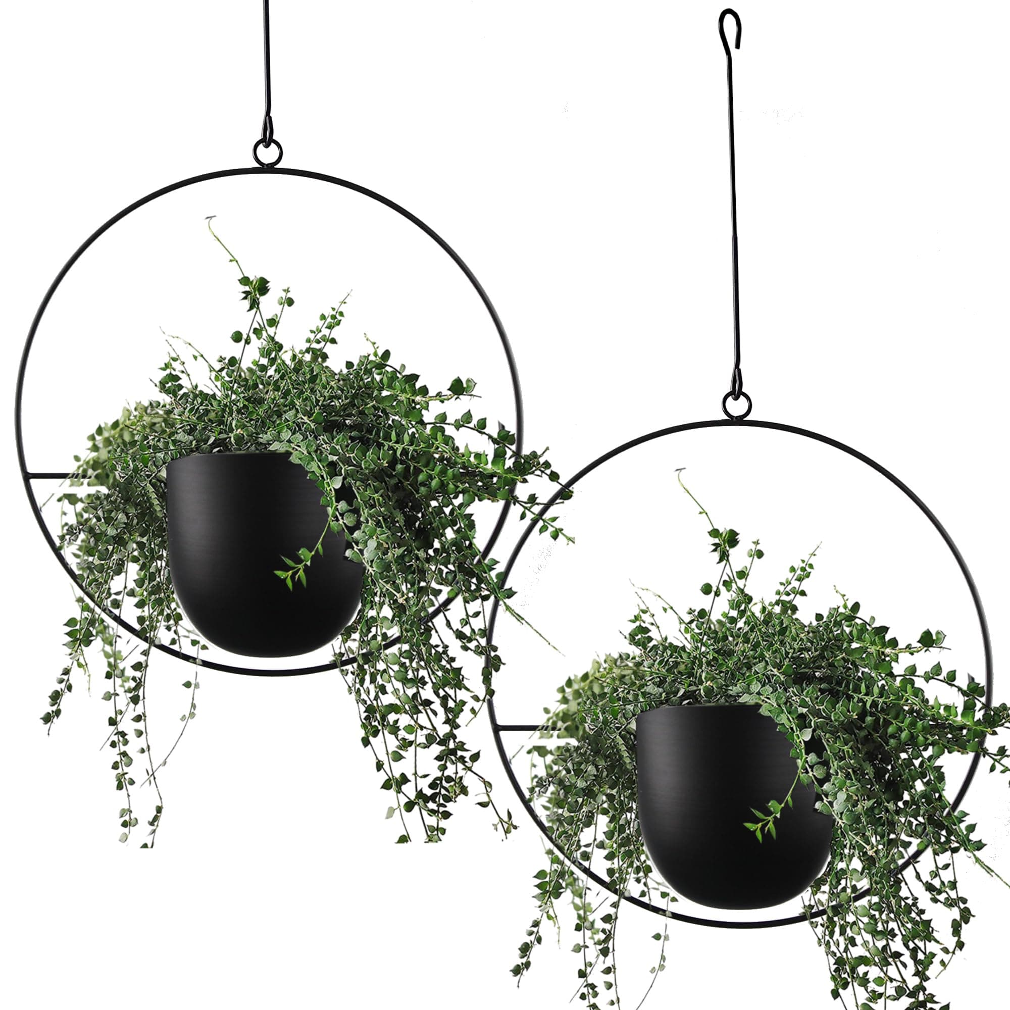 2 Pcs Hanging Planters for Indoor and Outdoor Plants with Hooks and Chains, Metal Modern Wall Ceiling Planter Hangers Minimalist Flower Pot Holder Basket for Home Decor(Black)