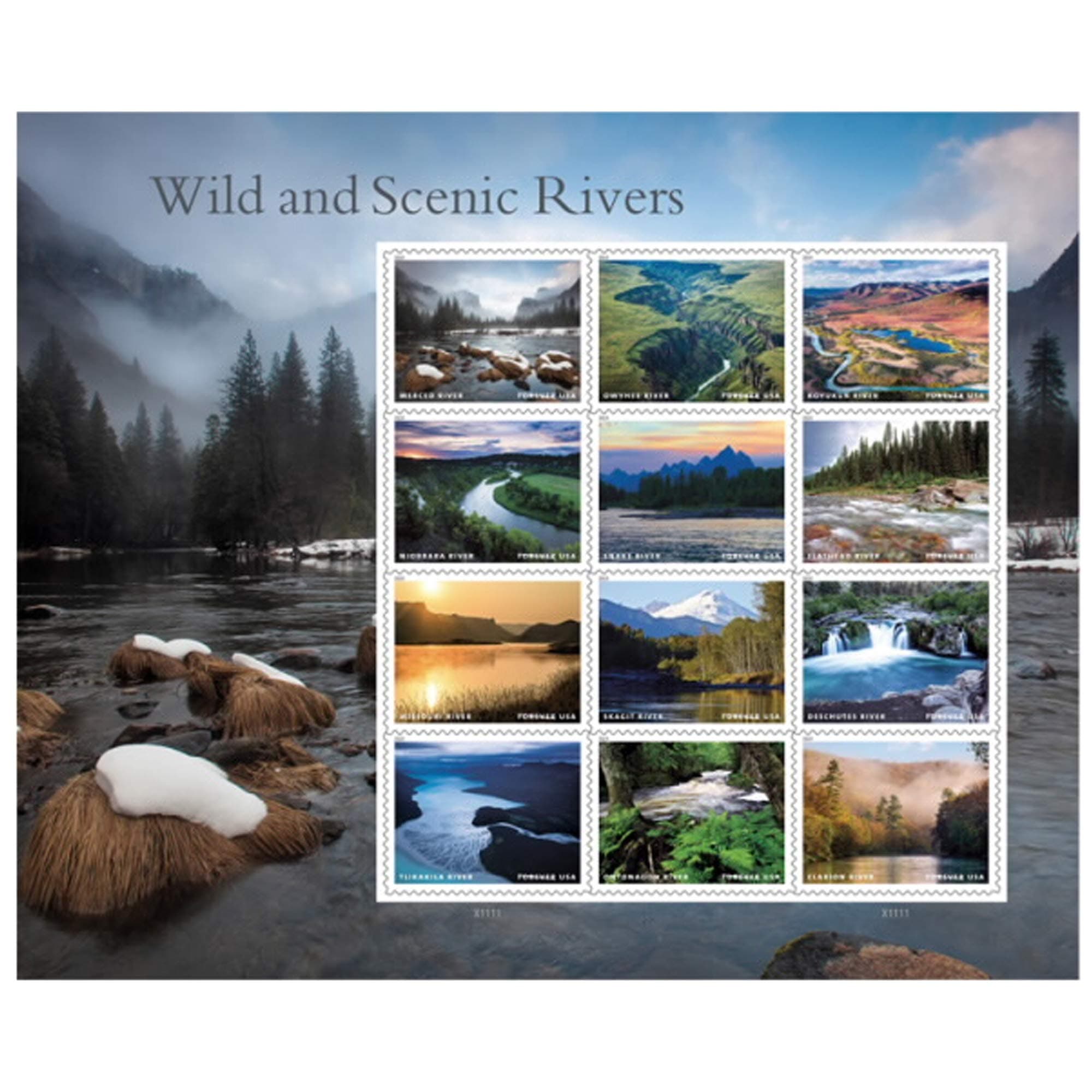 2019 Wild And Scenic Rivers Sheet of 12 US Forever First Class Postage Stamps Scott 5381