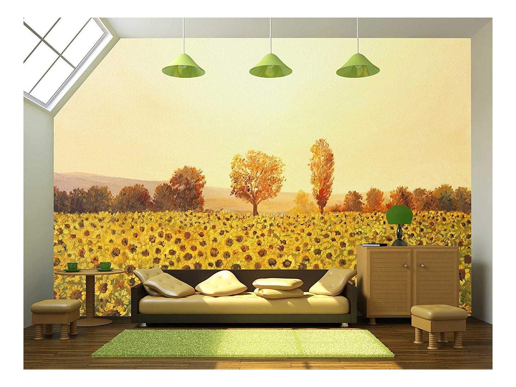wall26 - Sunflowers Field at Sunset, Painted on The Canvas by Me, Kiril Stanchev - Removable Wall Mural | Self-Adhesive Large Wallpaper - 100x144 inches