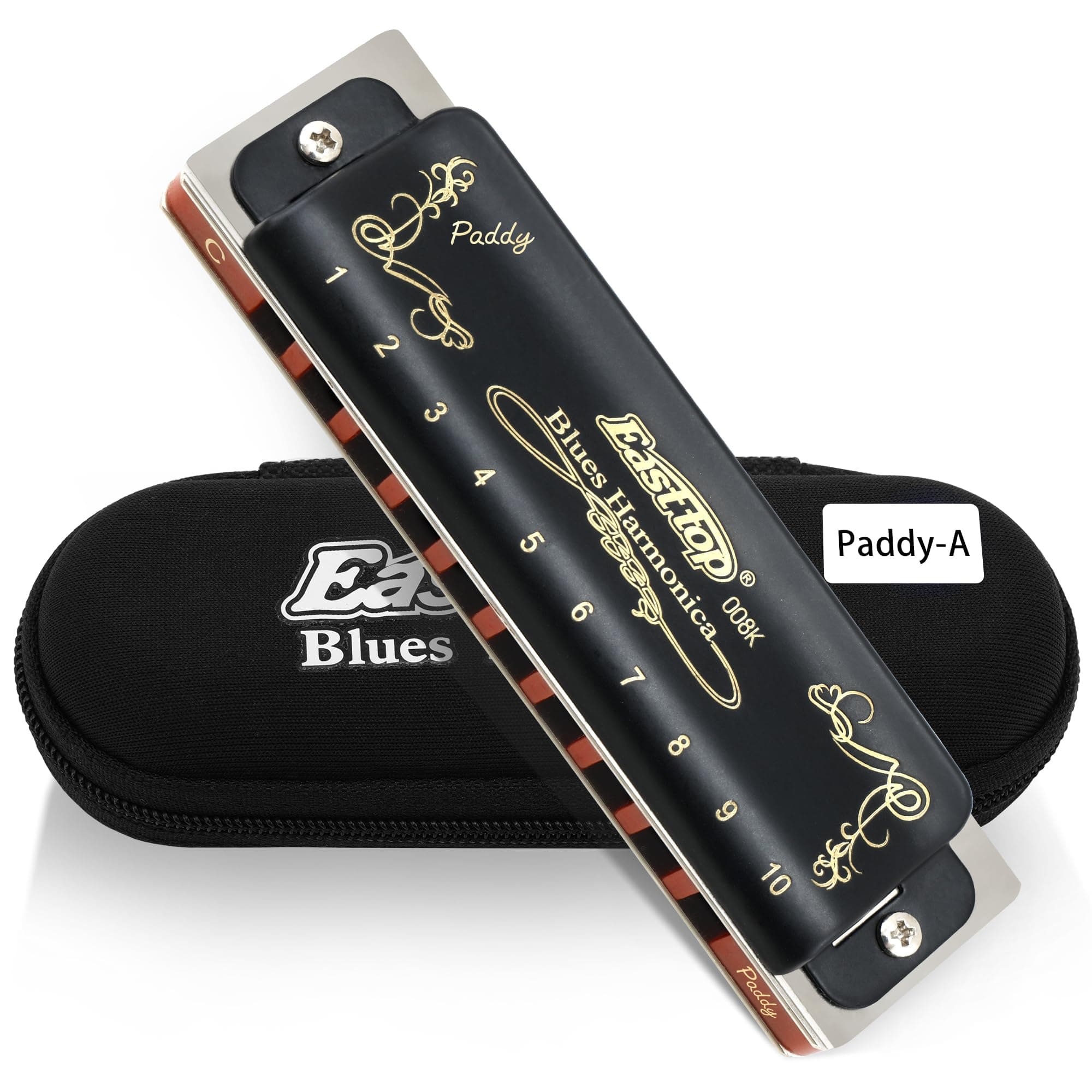 East top Harmonica, Blues Harmonica key of Paddy A, 10 Holes 20 Tones 008K Blues Harp Diatonic Mouth Organ Harmonica, Blues Harmonica for Adults, Professionals and Students