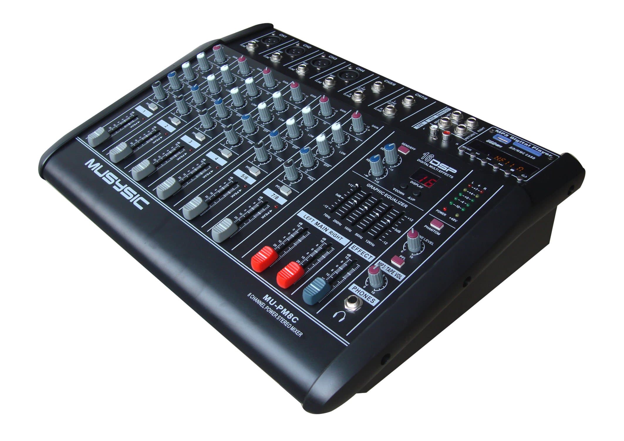 MUSYSIC Pro Digital Audio Mixer & DJ Soundboard Amplifier with USB/SD for Sound Enthusiasts, Karaoke PA System Sound Mixer with 16 DSP Multi-Effects 8 channels - 4000W