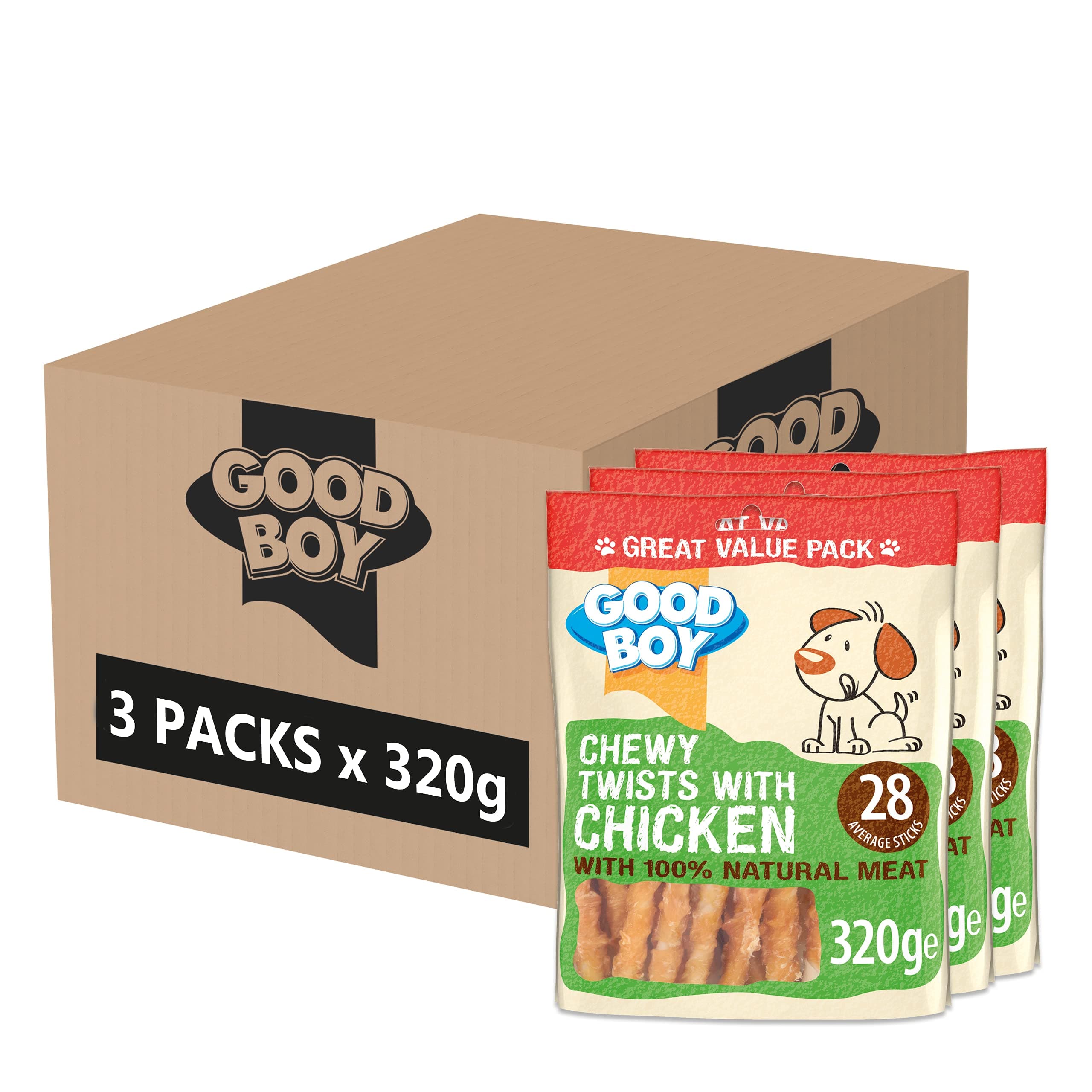 Chewy Twists With Chicken - Dog Treats - Made With 100% Natural Chicken Breast Meat - 320 Grams - Gluten Free Dog Treats (Case of 3)