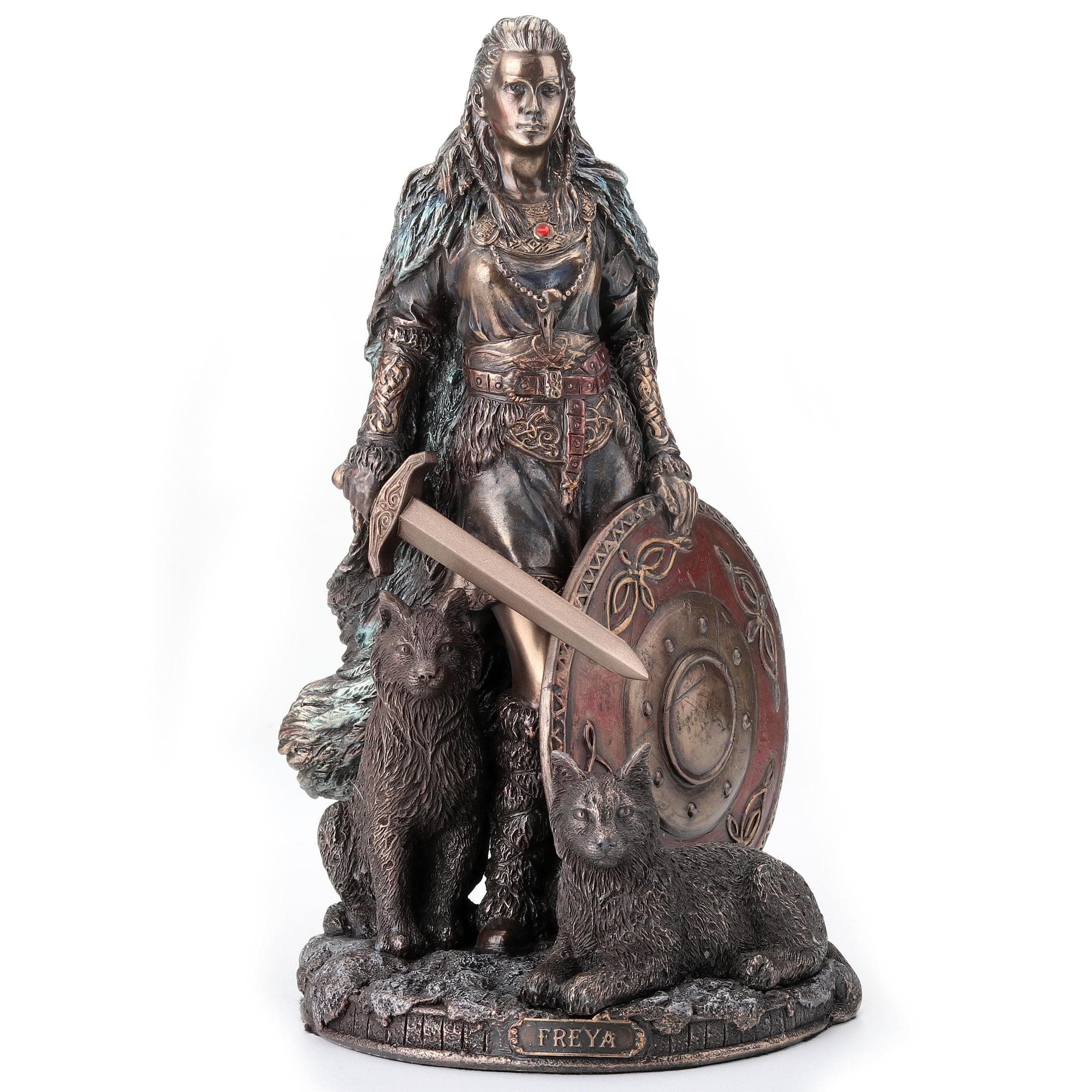 8 1/4" Tall Shield Maiden Freya Norse Goddess of Love Beauty and War Cold Cast Resin Sculpture Antique Bronze Finish Statue Nordic Gifts