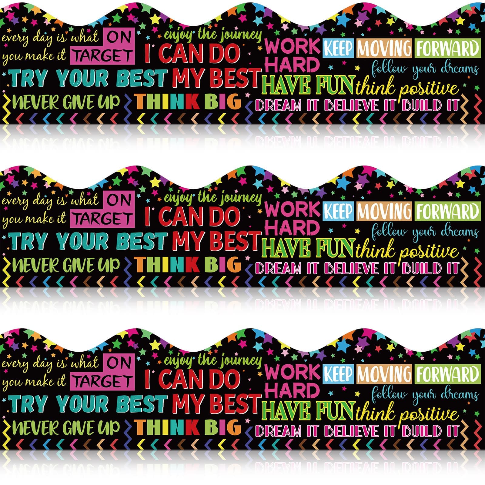60 Pcs Inspirational Quotes Bulletin Board Border Motivational Bulletin Board Decoration Inspirational Border Paper Scalloped Inspirational Quote Border for Classroom Office Wall Decors, 12 x 3 Inches