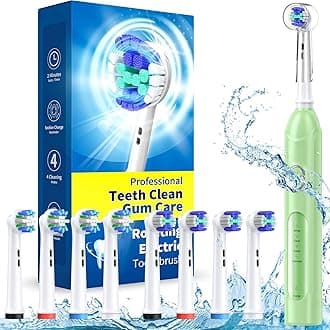 Rotating Electric Toothbrush for Adults, 4 Modes Deep Clean Electric Toothbrush with 8 Brush Heads (2 Types), 25-Days Rechargeable Power and 2 Min Smart Timer Green