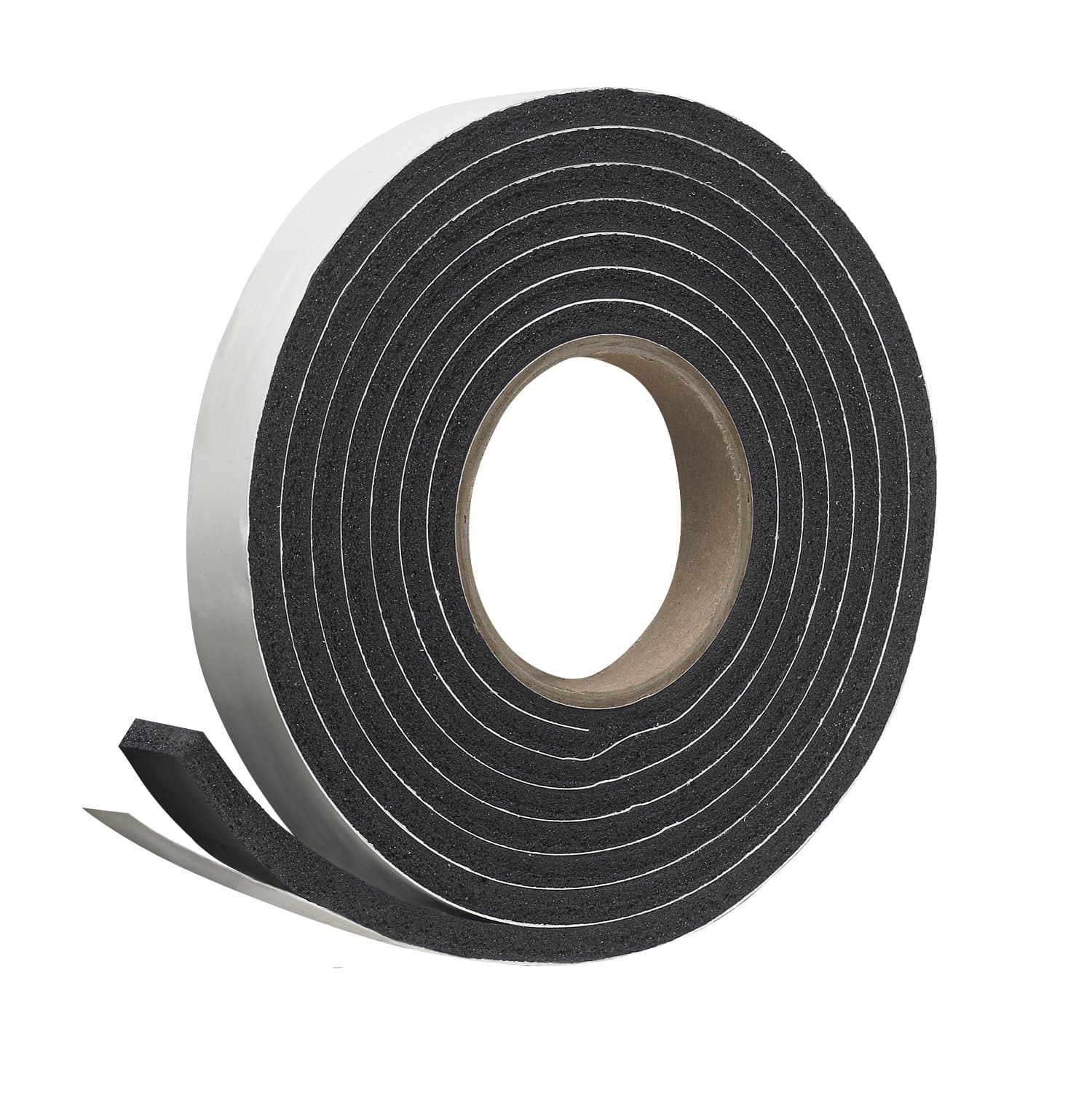 P Self-Stick Rubber Foam Weatherseal, 1" W, 5/16" T, 10 ft L, Black