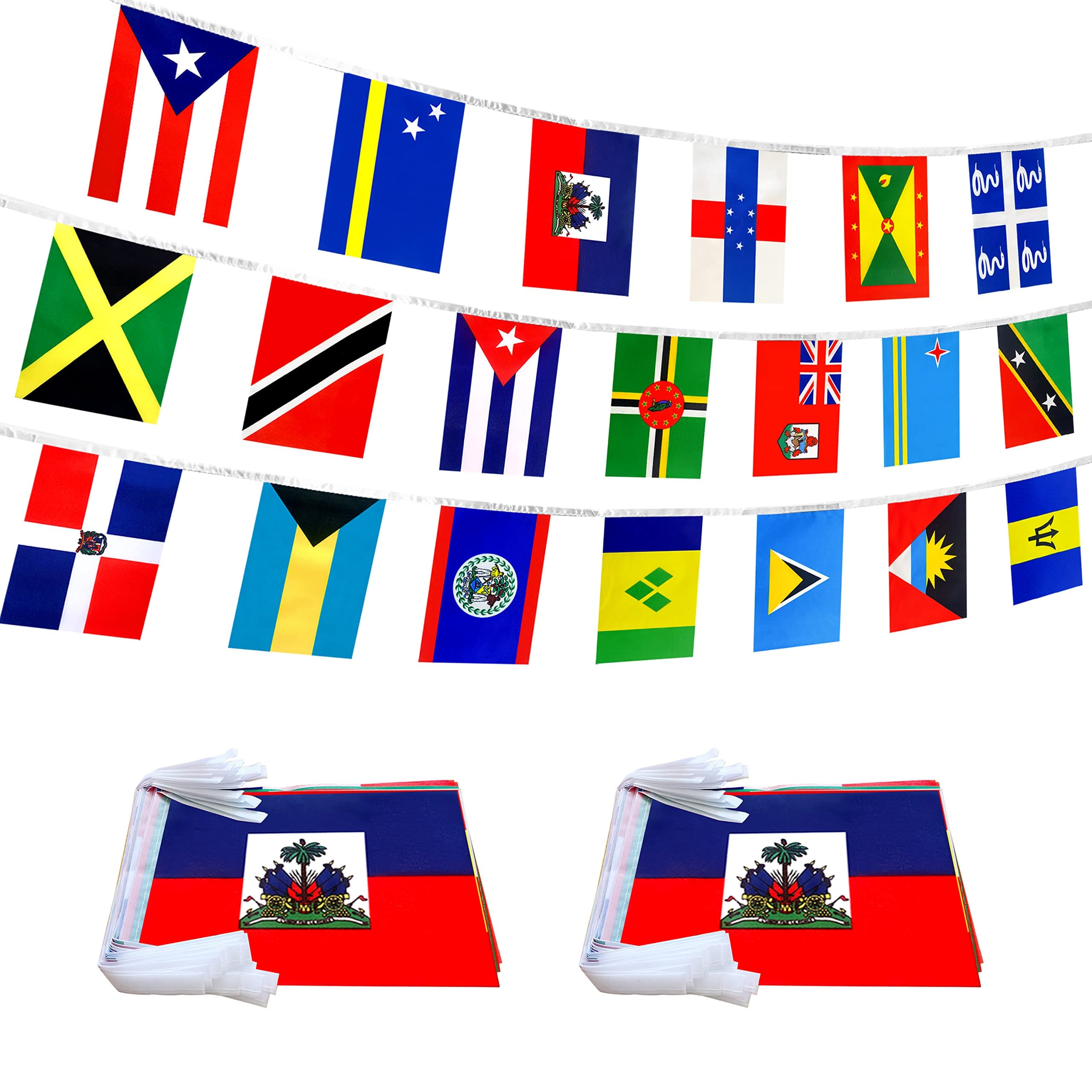 LoveVC 2 Set 20 Caribbean Countries Flags Banner String,60 Feet 40 Flags