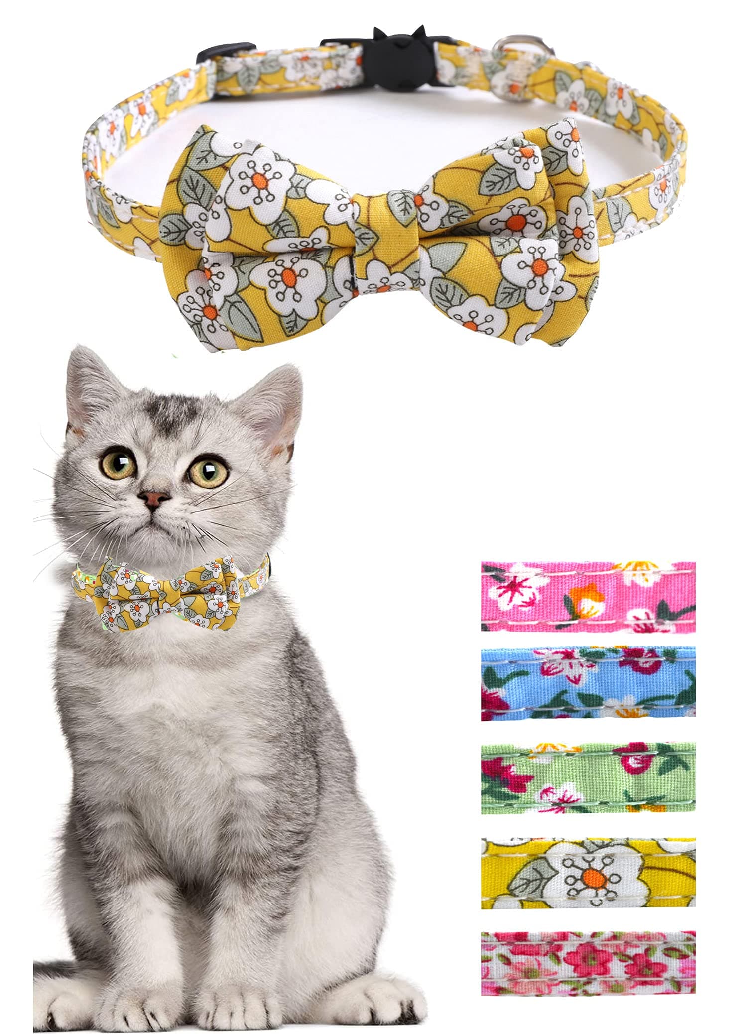 Moonpet Custom Personalized Breakaway Kitten Cat Collar with ID Name Phone Number Tag Plate/Customized Engraved Floral Pattern Boy Girl Cat Kitten Collar with Bell