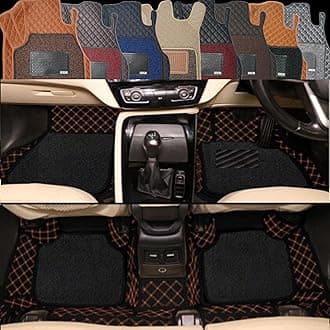 Autoclow/Premium 7D Car Mat for Toyota Innova Crysta (Model : 2017-2025)|| Luxury Leather Dual-Stitch 7D Car Mat Full Set || 100% Waterproof ||Color :TAN Stitch-Black Grass (Design-1)